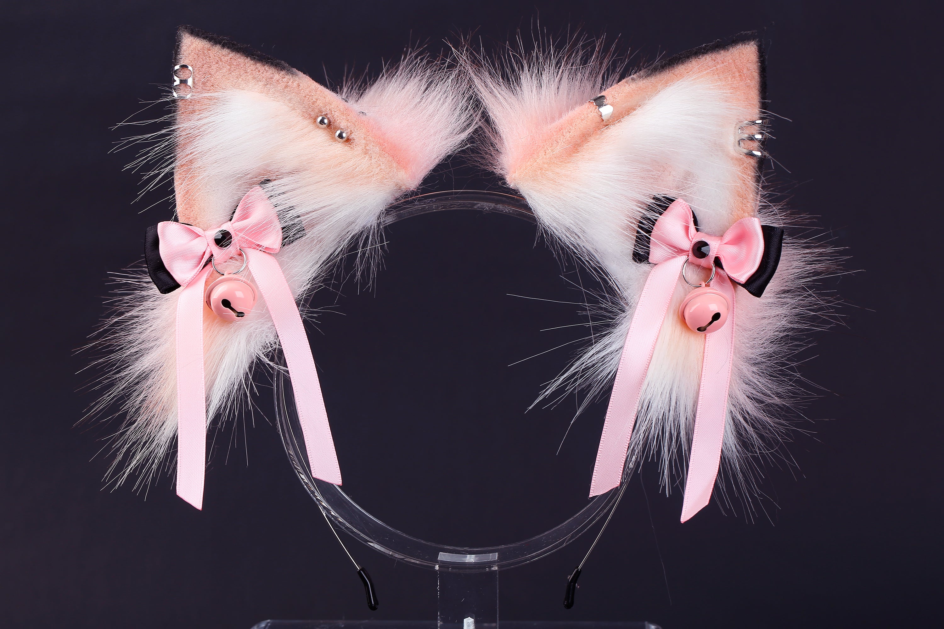 Pink white faux fur fox tail plug and ear wolf tail buttplug and ear kitten ear and tail plug set curved tail and ear plug cosplay -mature