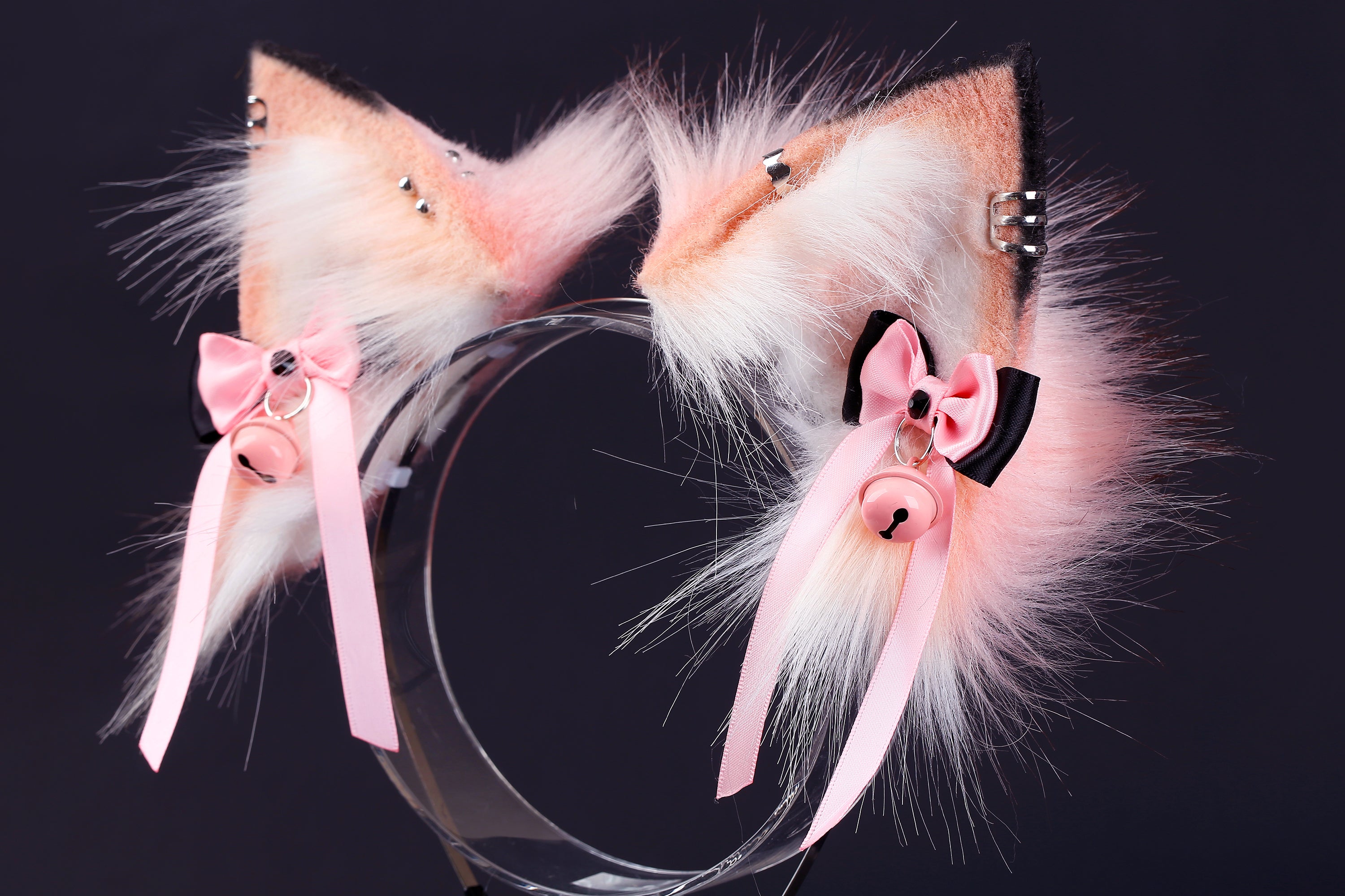 Pink white faux fur fox tail plug and ear wolf tail buttplug and ear kitten ear and tail plug set curved tail and ear plug cosplay -mature