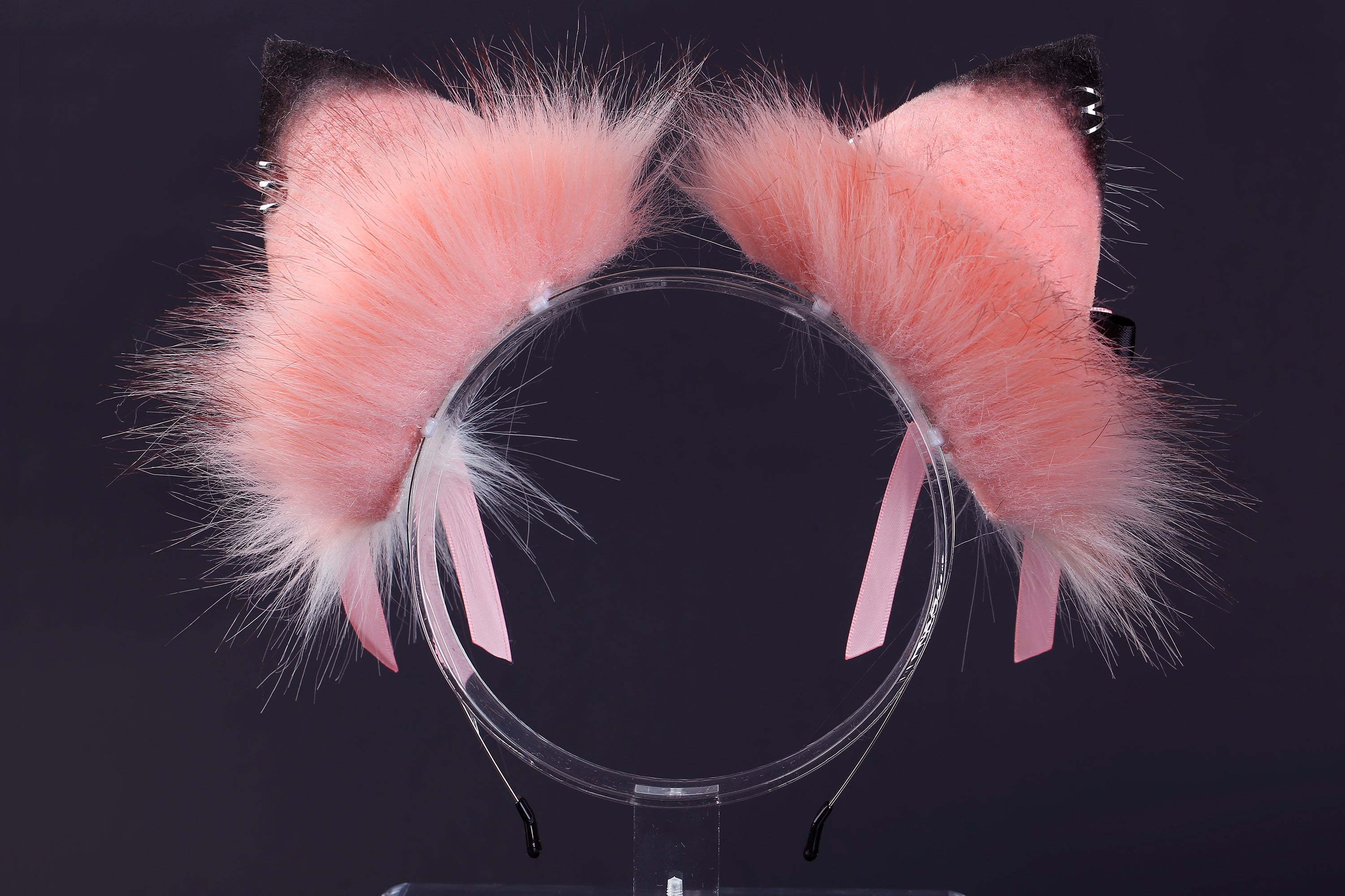 Pink white faux fur fox tail plug and ear wolf tail buttplug and ear kitten ear and tail plug set curved tail and ear plug cosplay -mature