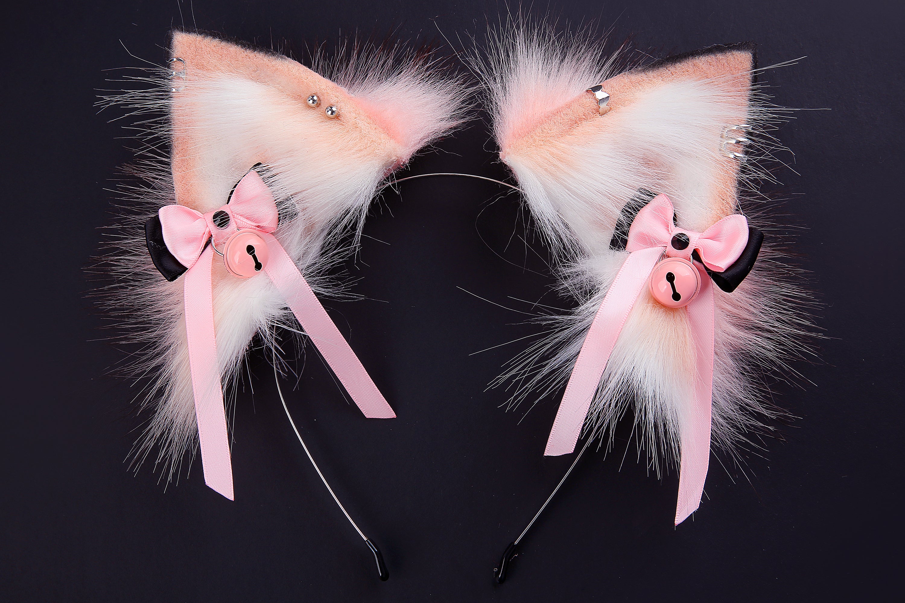 Pink white faux fur fox tail plug and ear wolf tail buttplug and ear kitten ear and tail plug set curved tail and ear plug cosplay -mature