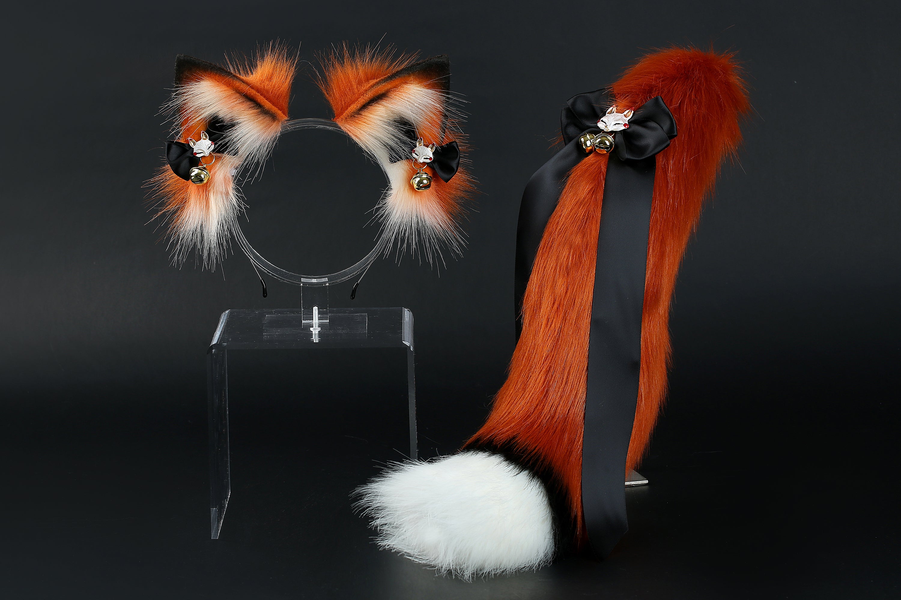 faux fur red fox tail plug and ear wolf tail buttplug and ear kitten ear and tail plug set curved tail and ear plug cosplay -mature