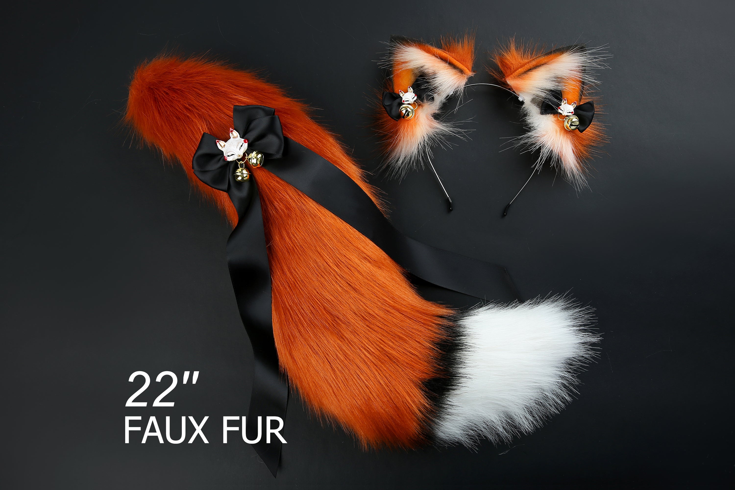 faux fur red fox tail plug and ear wolf tail buttplug and ear kitten ear and tail plug set curved tail and ear plug cosplay -mature