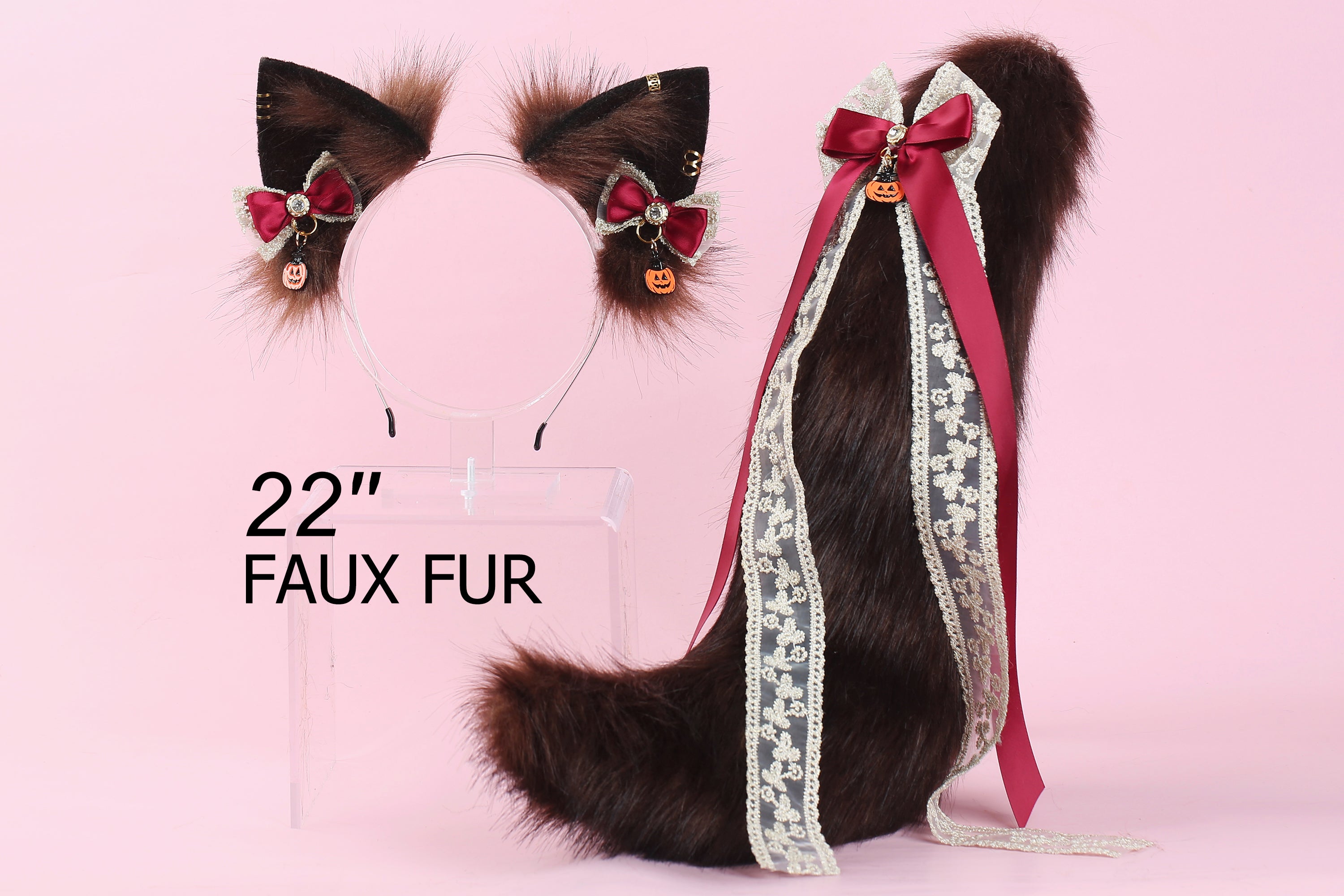 Coffee faux fur fox tail plug and ear wolf tail buttplug and ear kitten ear and tail plug set curved tail and ear plug cosplay -mature