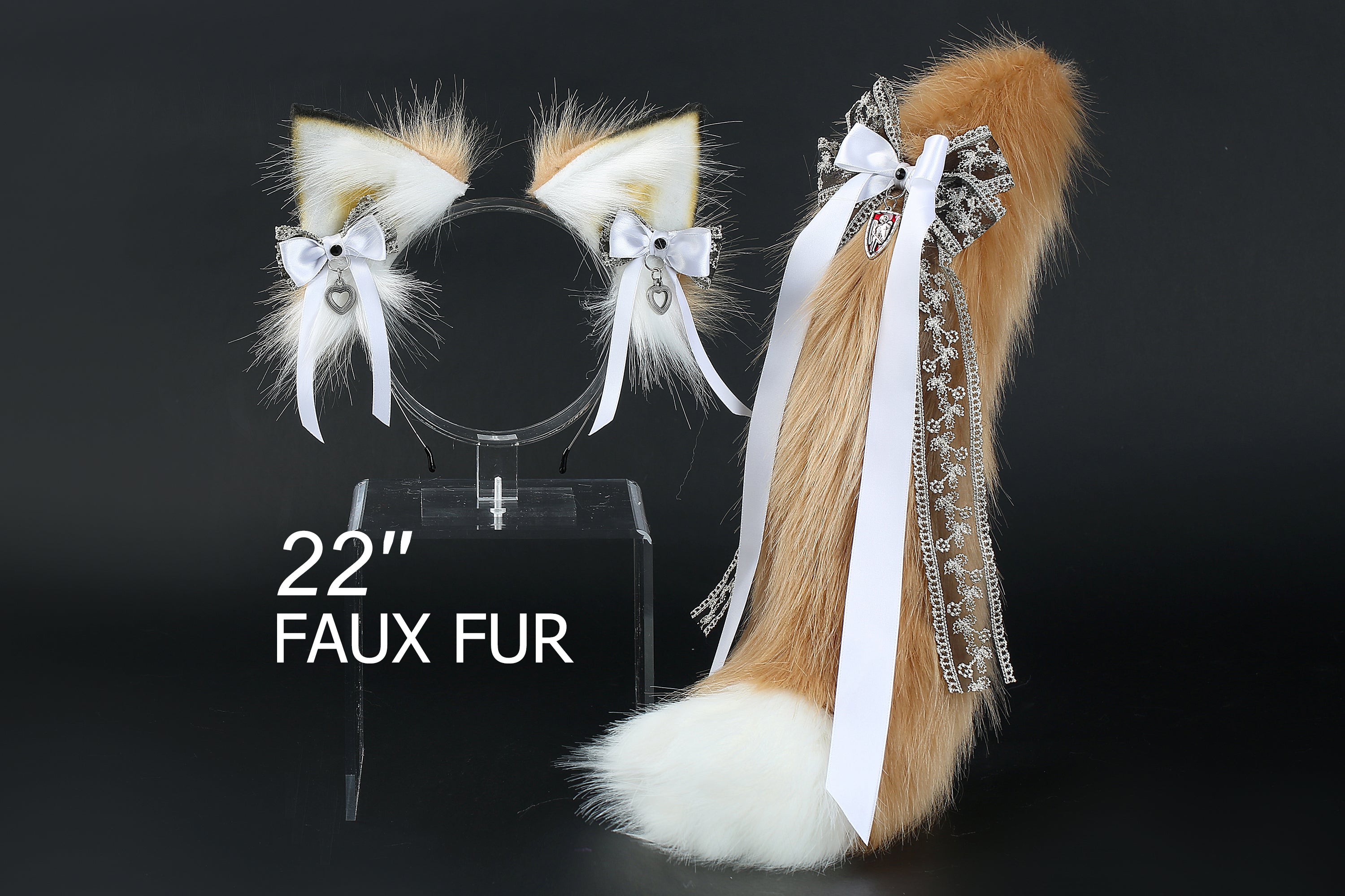 faux fur fox tail plug and ear wolf tail buttplug and ear kitten ear and tail plug set curved tail and ear plug cosplay -mature