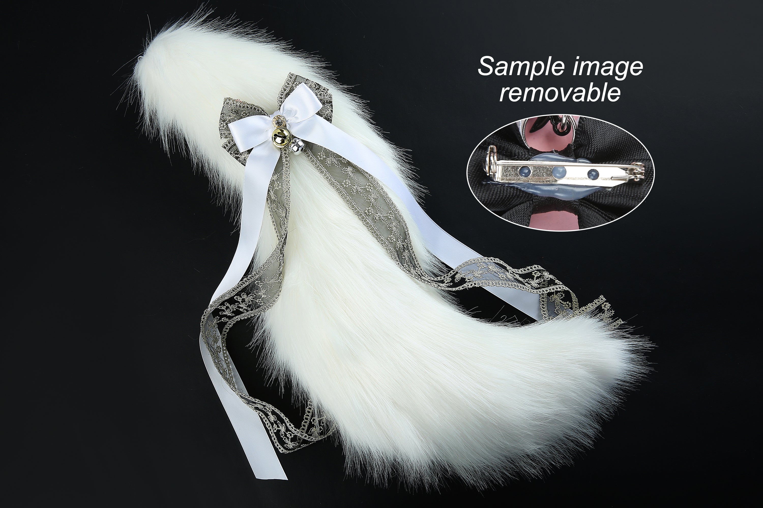 White faux fur fox tail plug and ear wolf tail buttplug and ear kitten ear and tail plug set curved tail and ear plug cosplay -mature