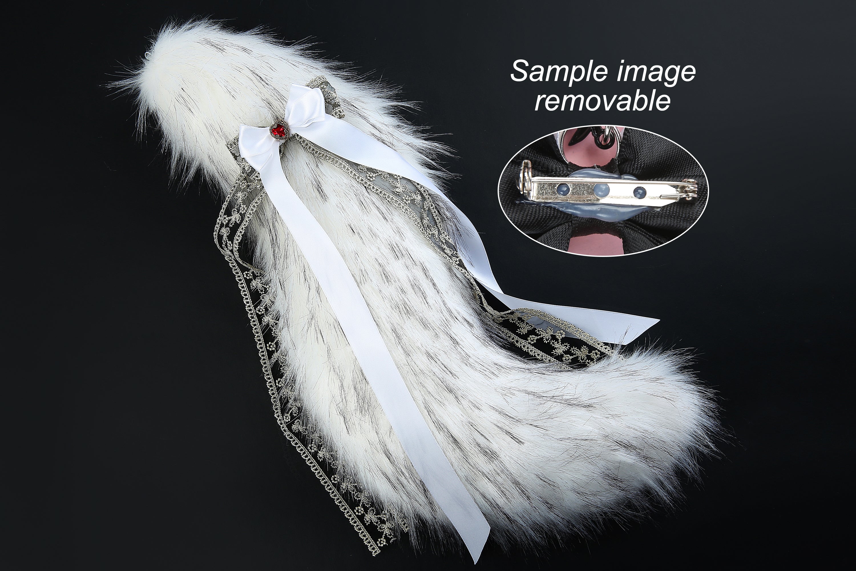 White black faux fur fox tail plug and ear wolf tail buttplug and ear kitten ear and tail plug set curved tail and ear plug cosplay -mature