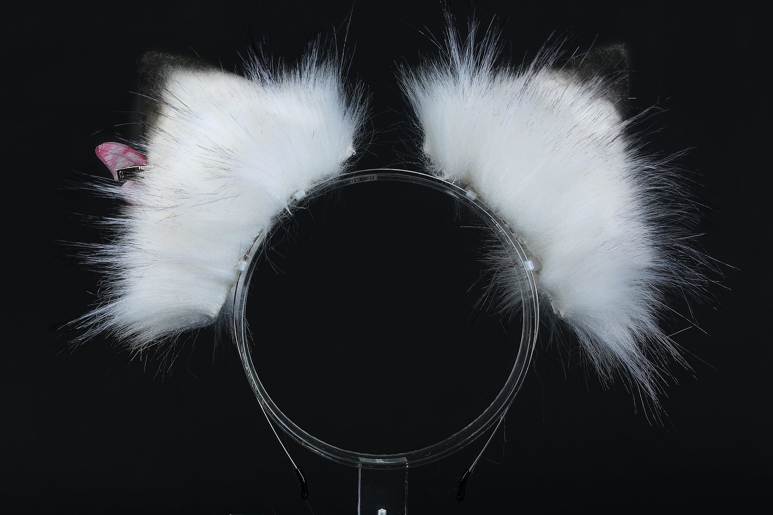 White black faux fur fox tail plug and ear wolf tail buttplug and ear kitten ear and tail plug set curved tail and ear plug cosplay -mature