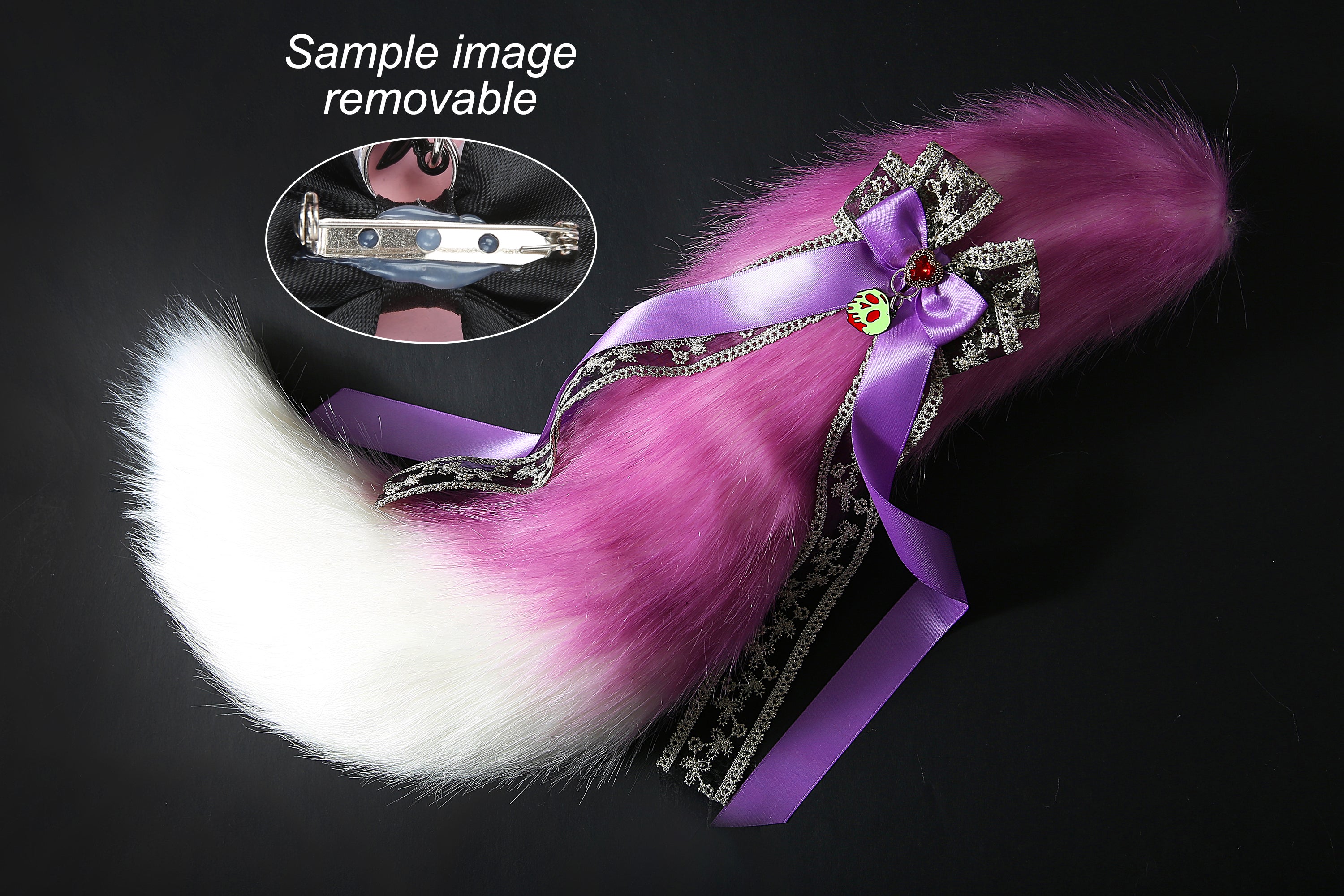 Purple white real fur fox ear and tail plug set