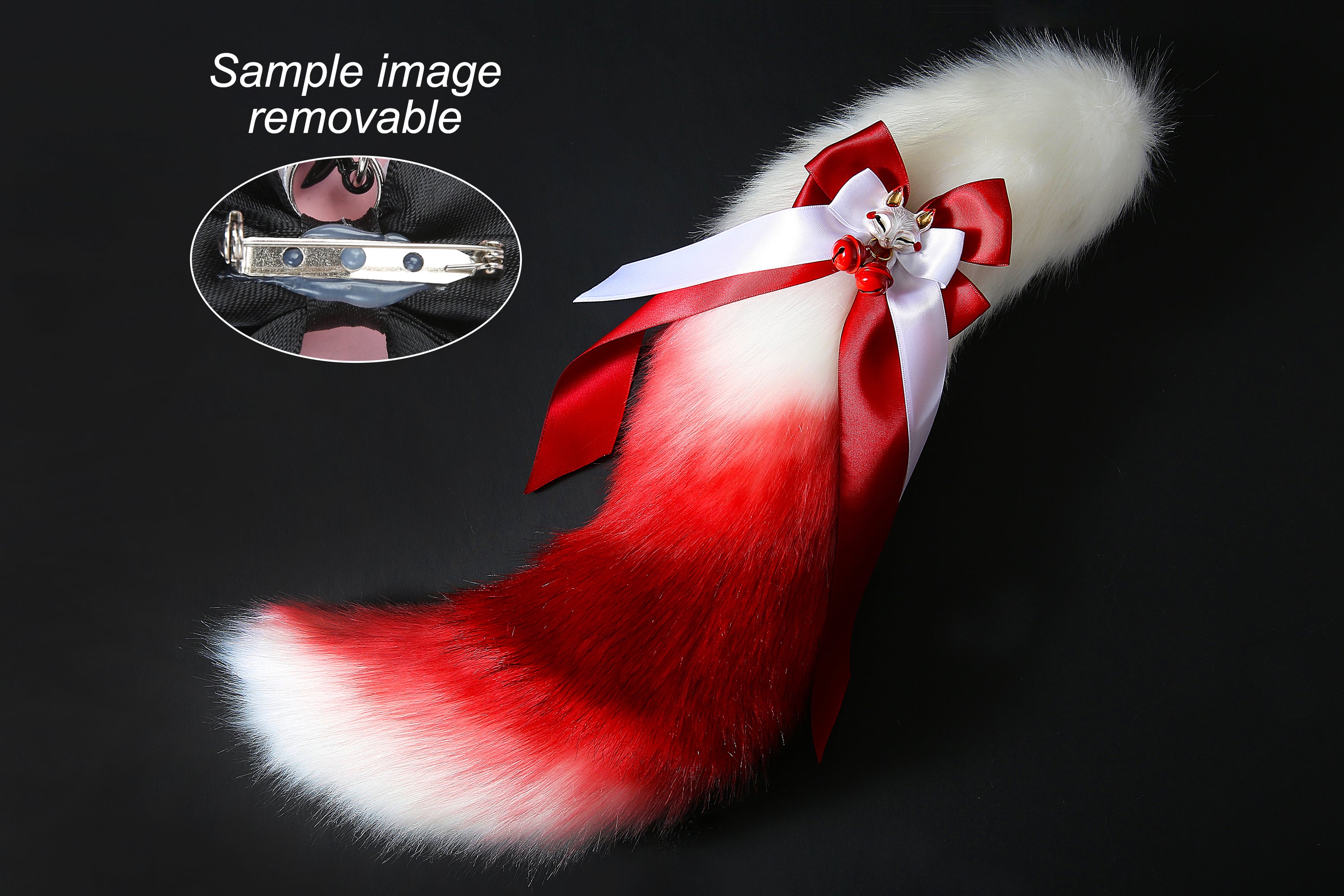 Red white faux fur fox tail plug and ear wolf tail buttplug and ear kitten ear and tail plug set curved tail and ear plug cosplay