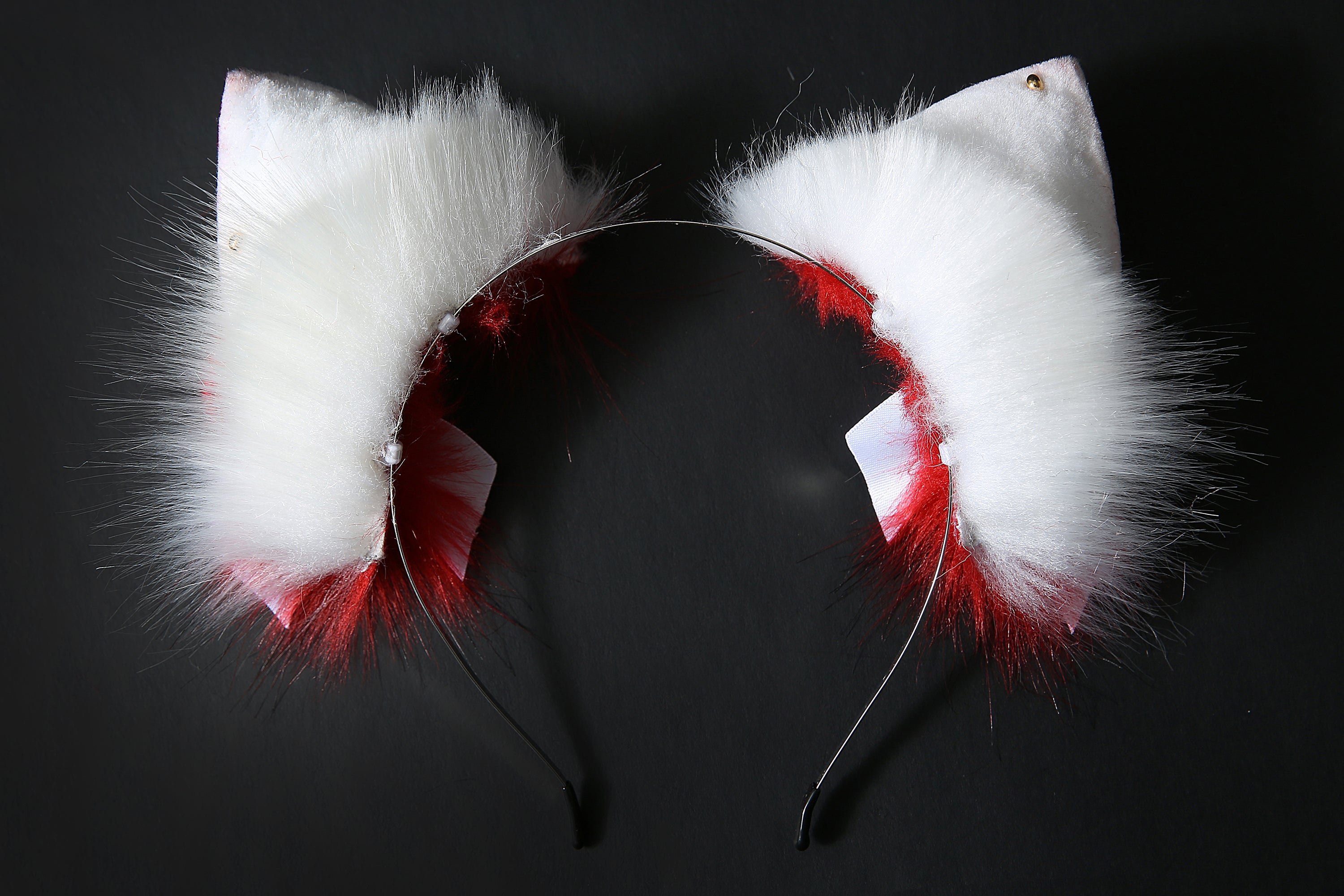 Red white faux fur fox tail plug and ear wolf tail buttplug and ear kitten ear and tail plug set curved tail and ear plug cosplay -mature