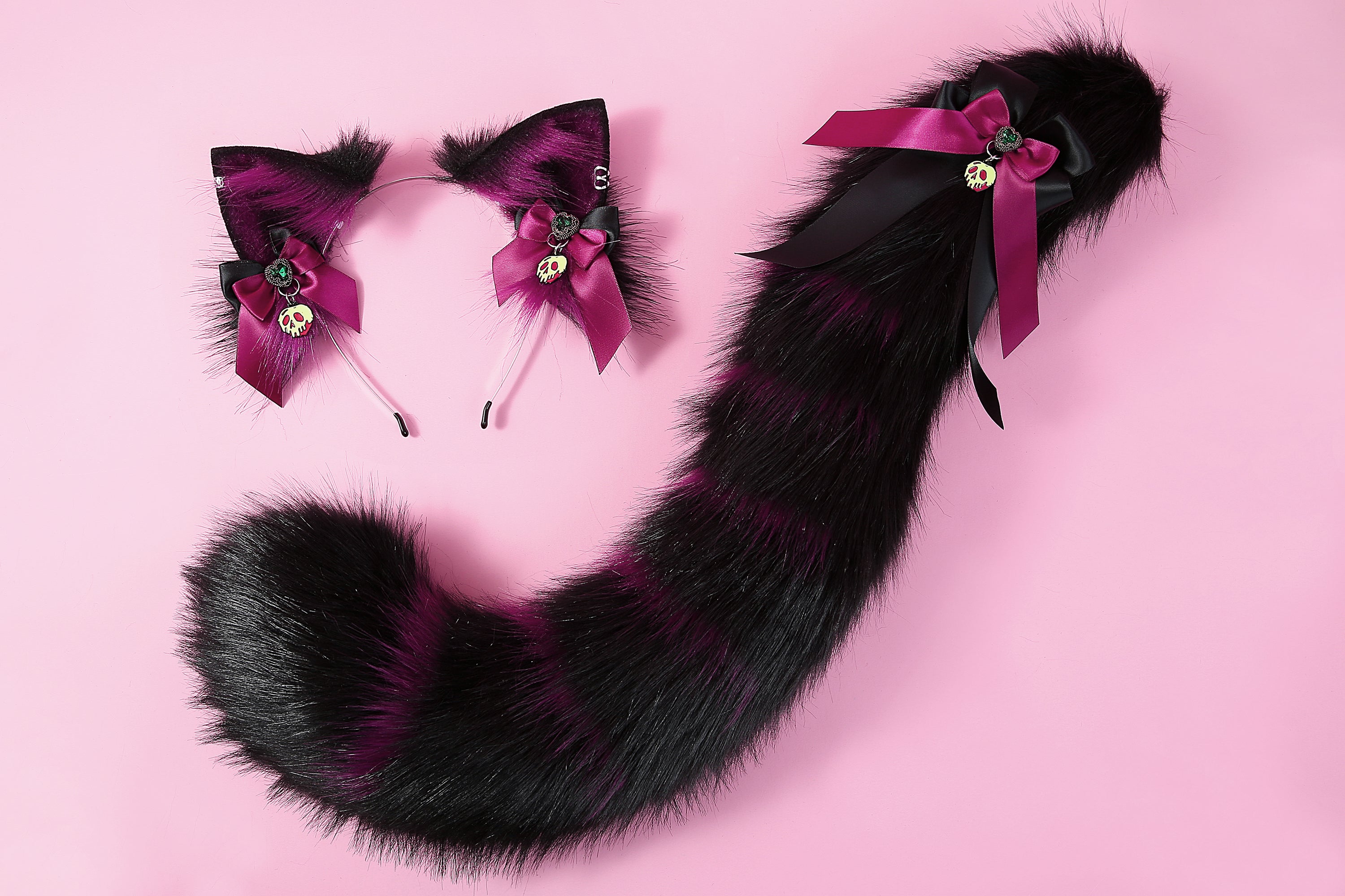 Purple black kitten ear and tail set