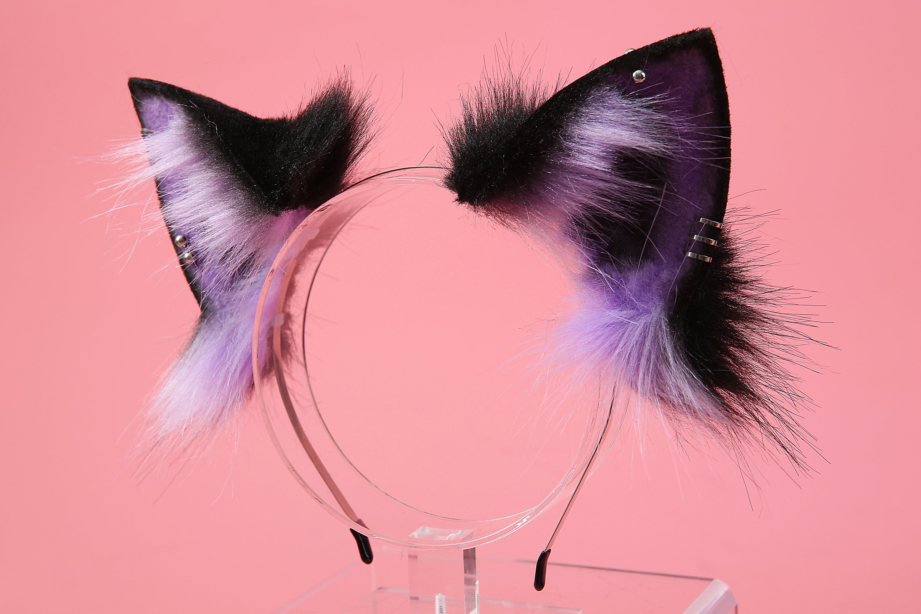 Purple kitten ear and tail set cat ear headband and tail