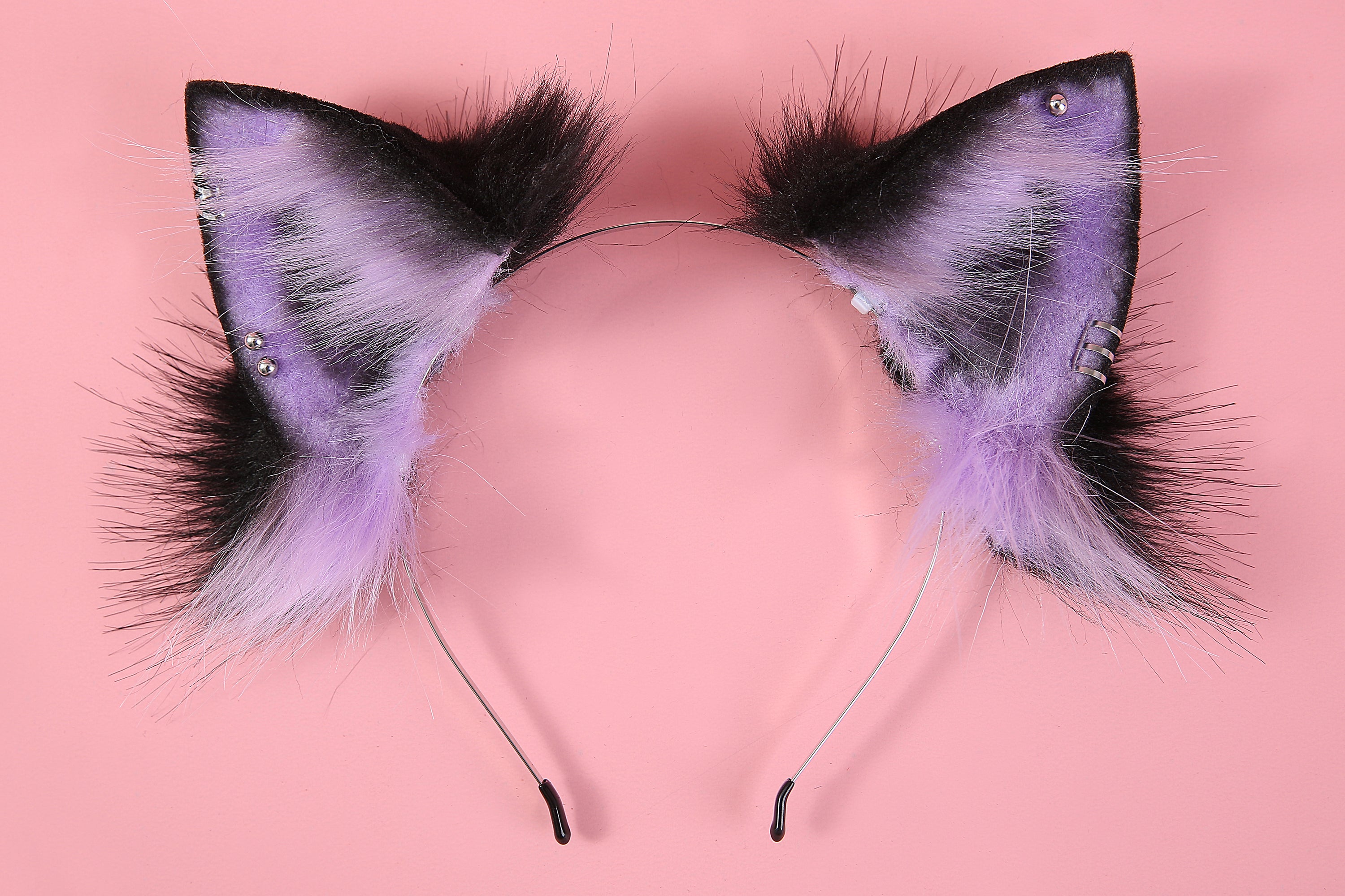 Purple kitten ear and tail set cat ear headband and tail