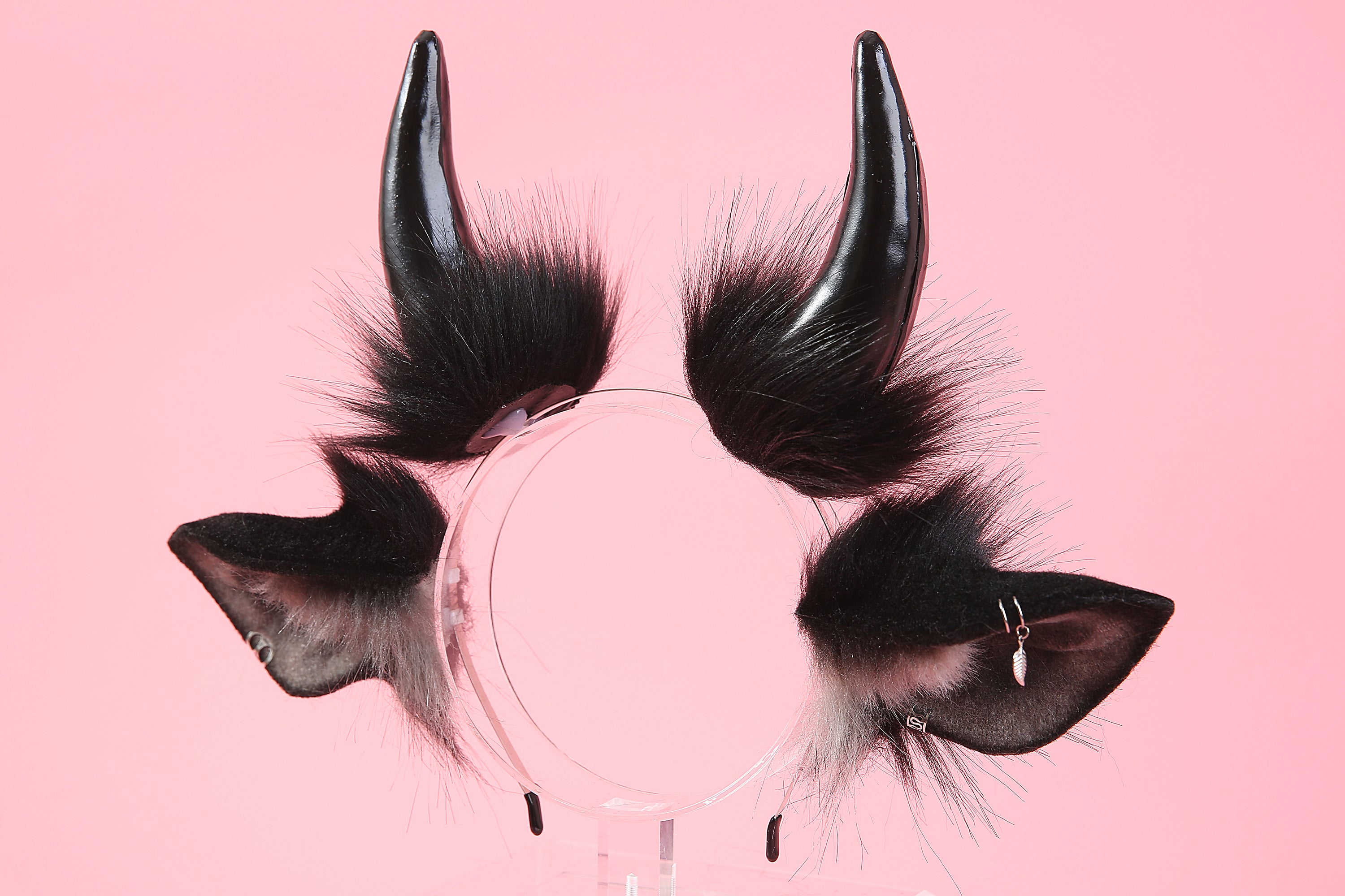 Black cow ears and tail