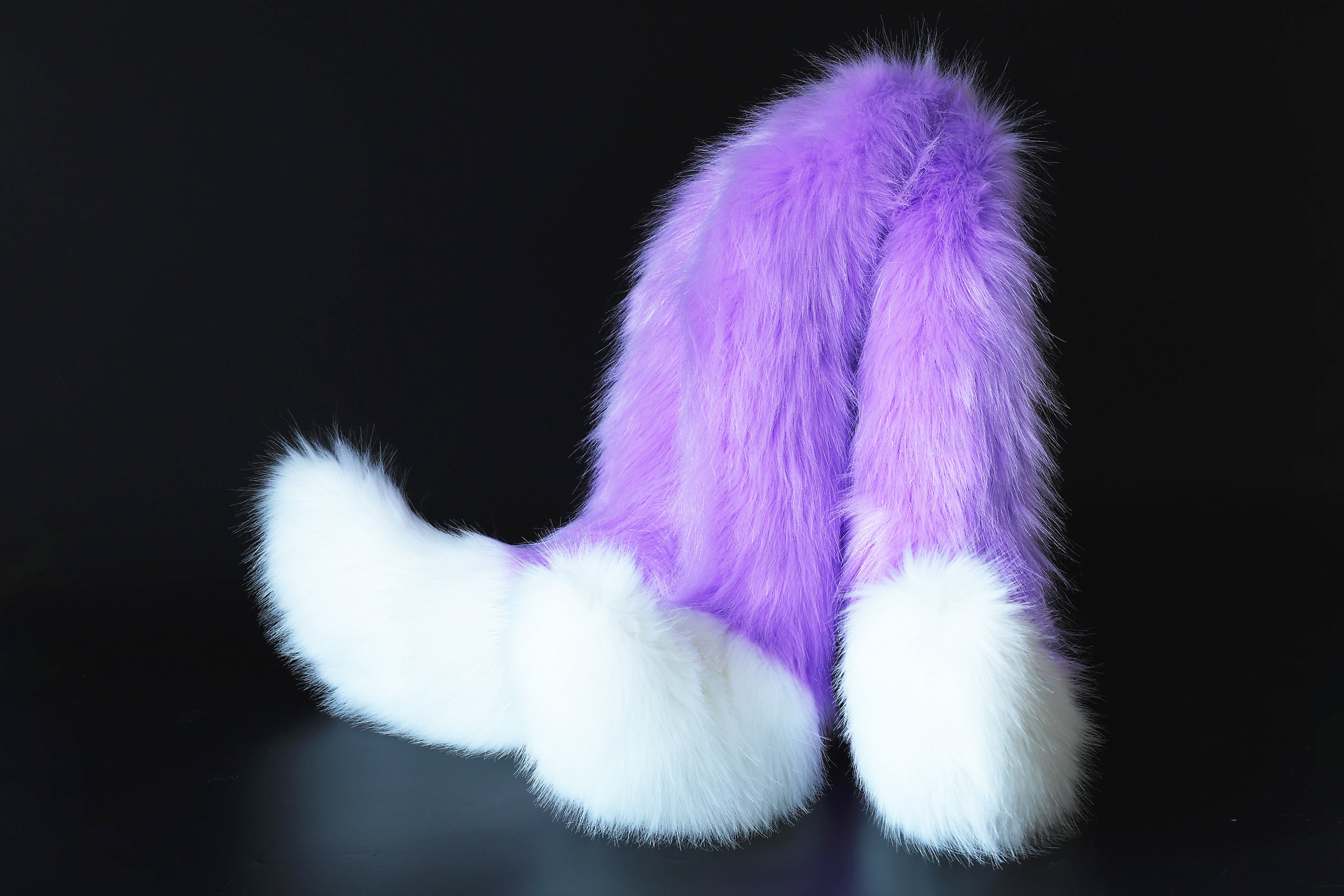 Purple white faux fur 3 tailed kitsune tail plug and ear set 3 fox tails and ears kitten ear and tail set wolf ear and tail anime cosplay role play