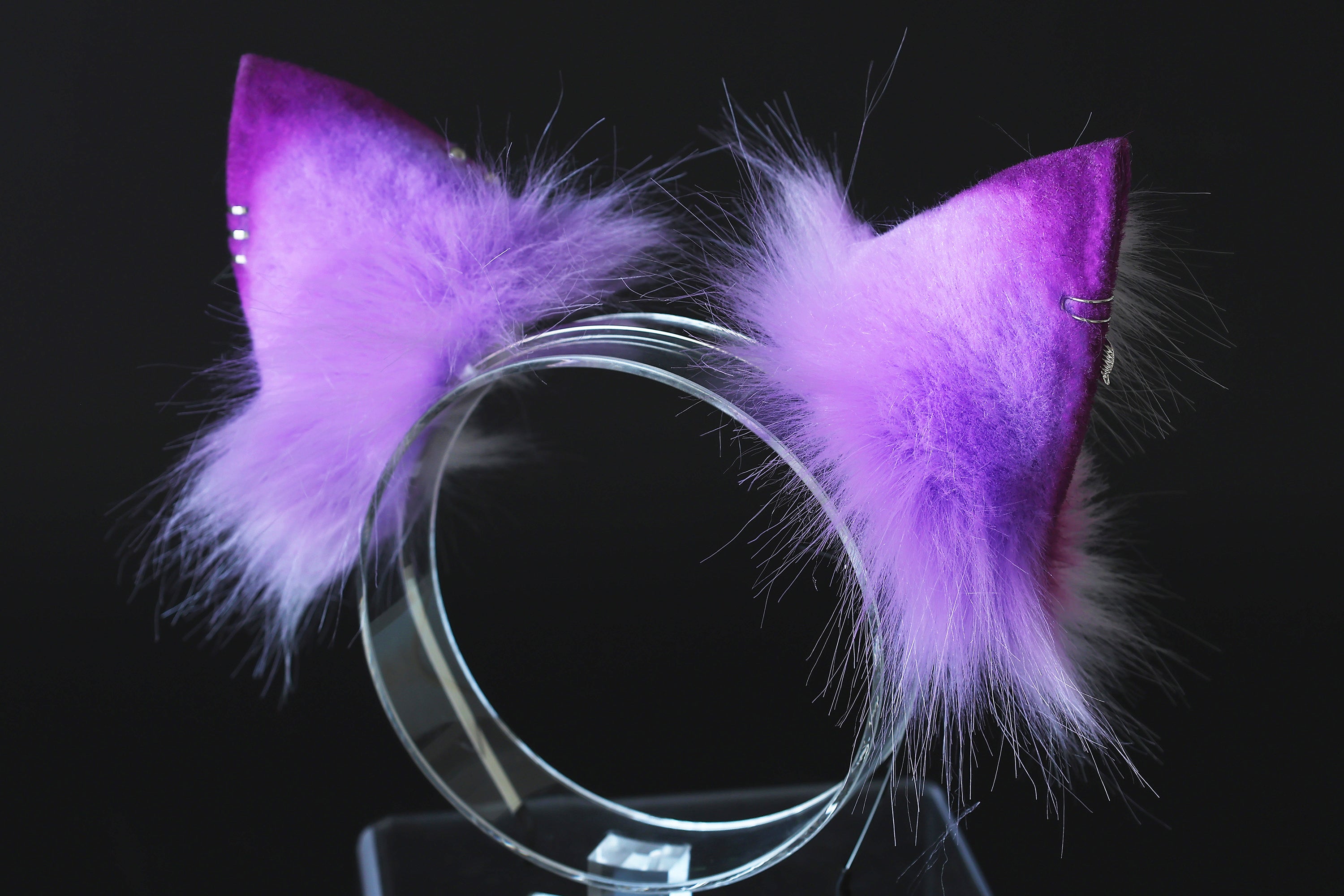 Purple white faux fur 3 tailed kitsune tail plug and ear set 3 fox tails and ears kitten ear and tail set wolf ear and tail anime cosplay role play