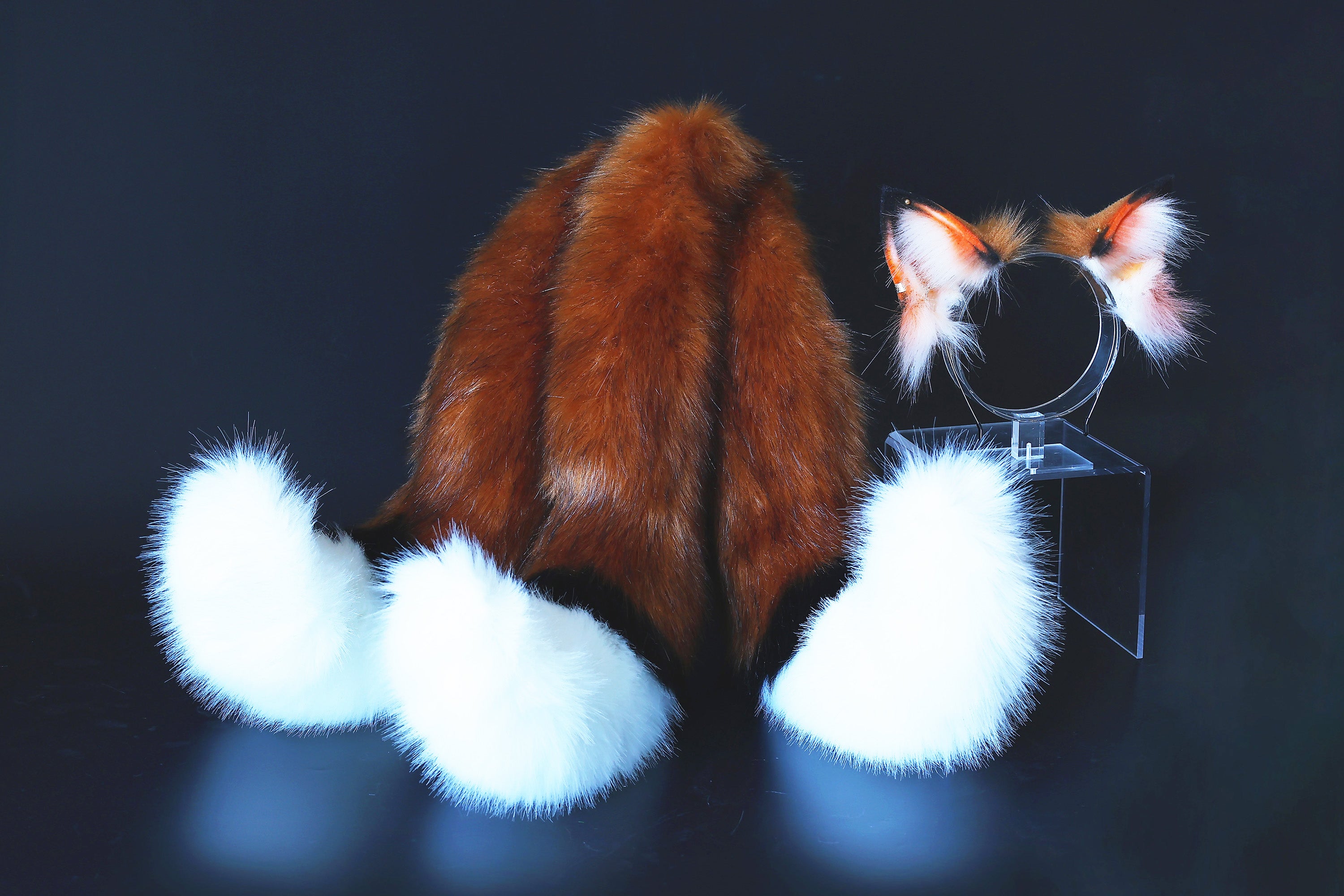 Faux fur 3 tailed kitsune tail plug and ear set 3 fox tails and ears kitten ear and tail set wolf ear and tail anime cosplay role play