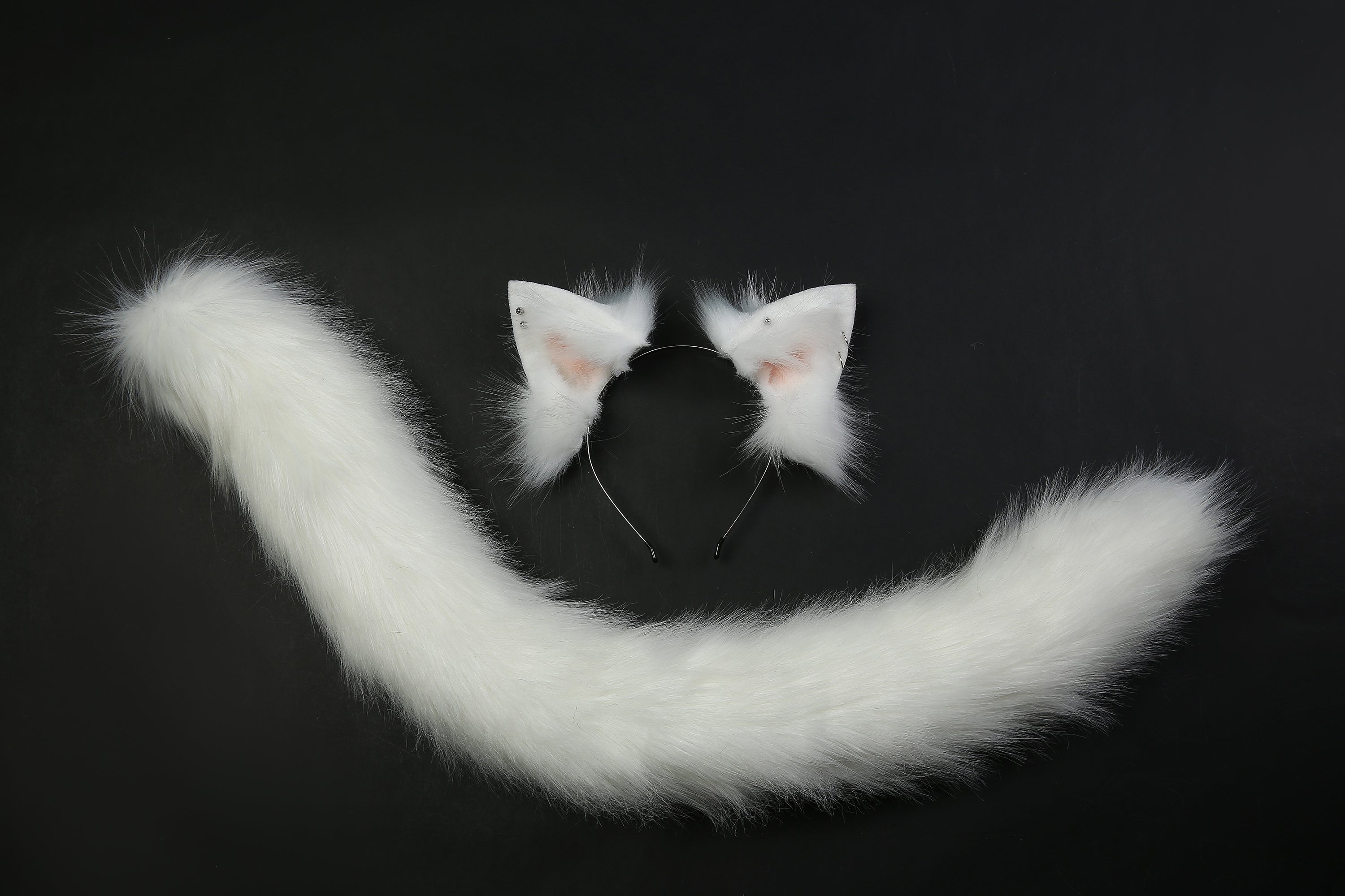 Realistic white Kitten Ear and Tail set Kitten Ears and Tail Cat Ear Headband Animal Ear and Tail Plug Set Christmas Gift Mature