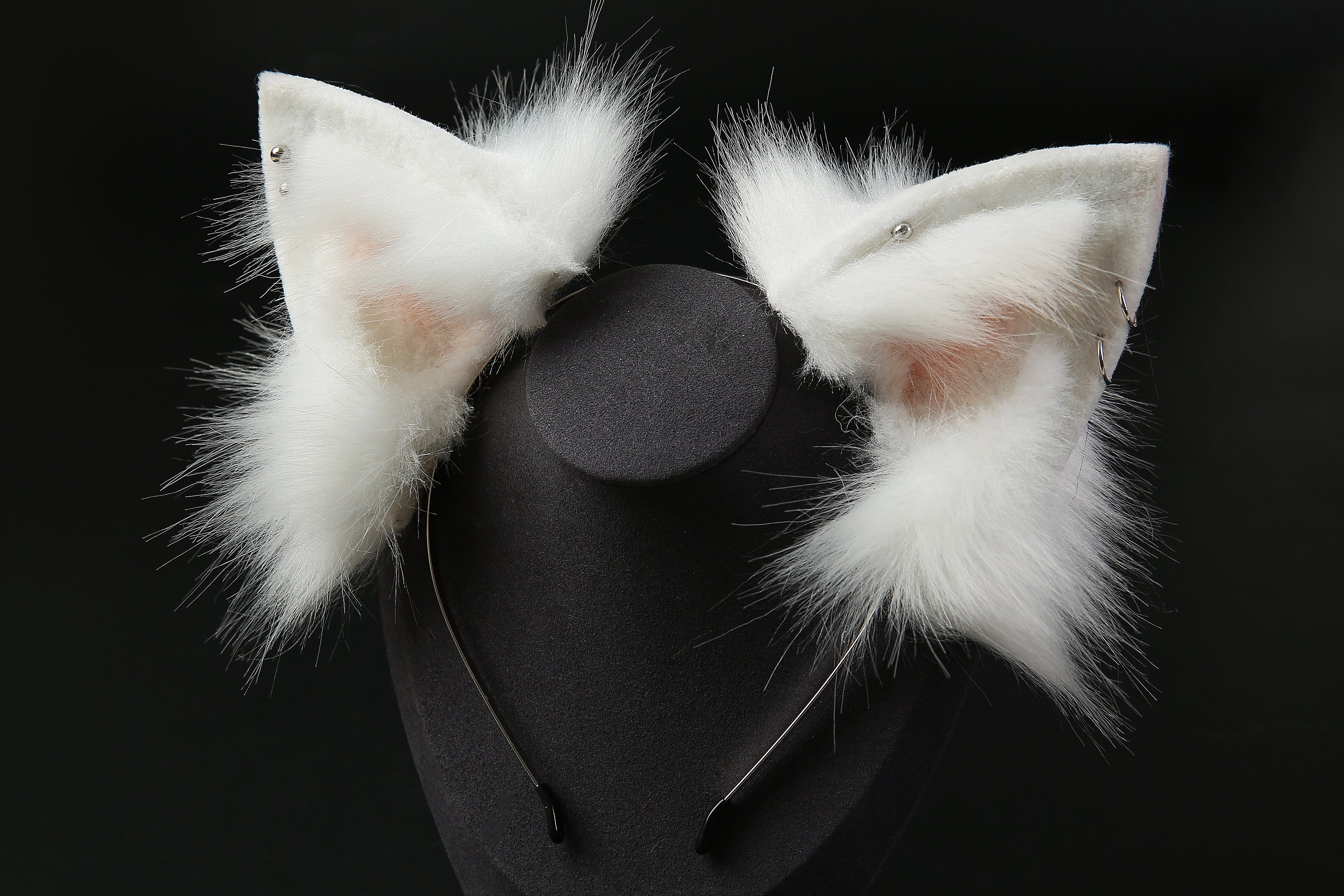 Realistic white Kitten Ear and Tail set Kitten Ears and Tail Cat Ear Headband Animal Ear and Tail Plug Set Christmas Gift Mature