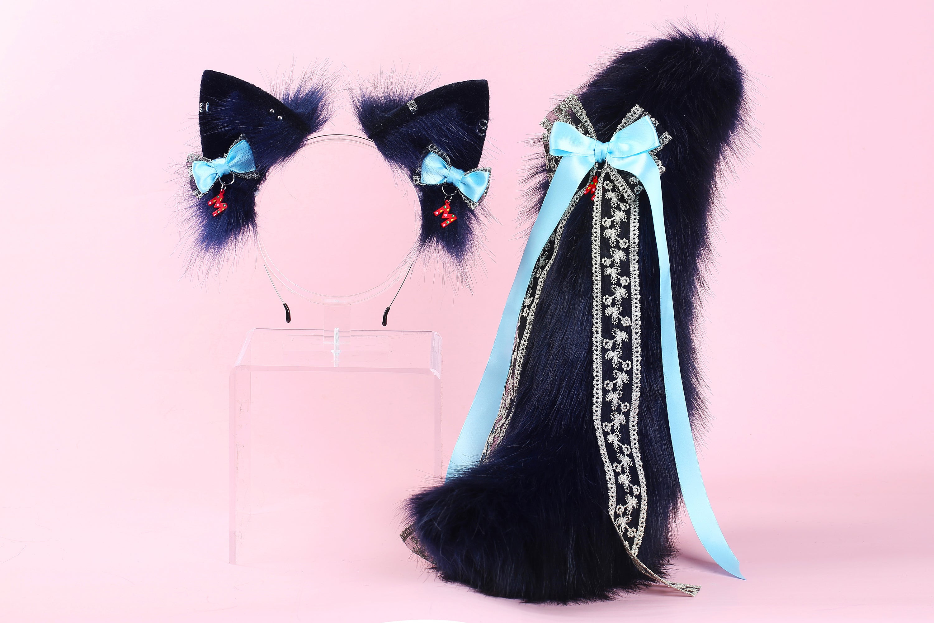 Blue fox ear and tail set wolf ear and tail set cat ear and tail set anime cosplay halloween gift kittenplay petplay fox tail plug mature