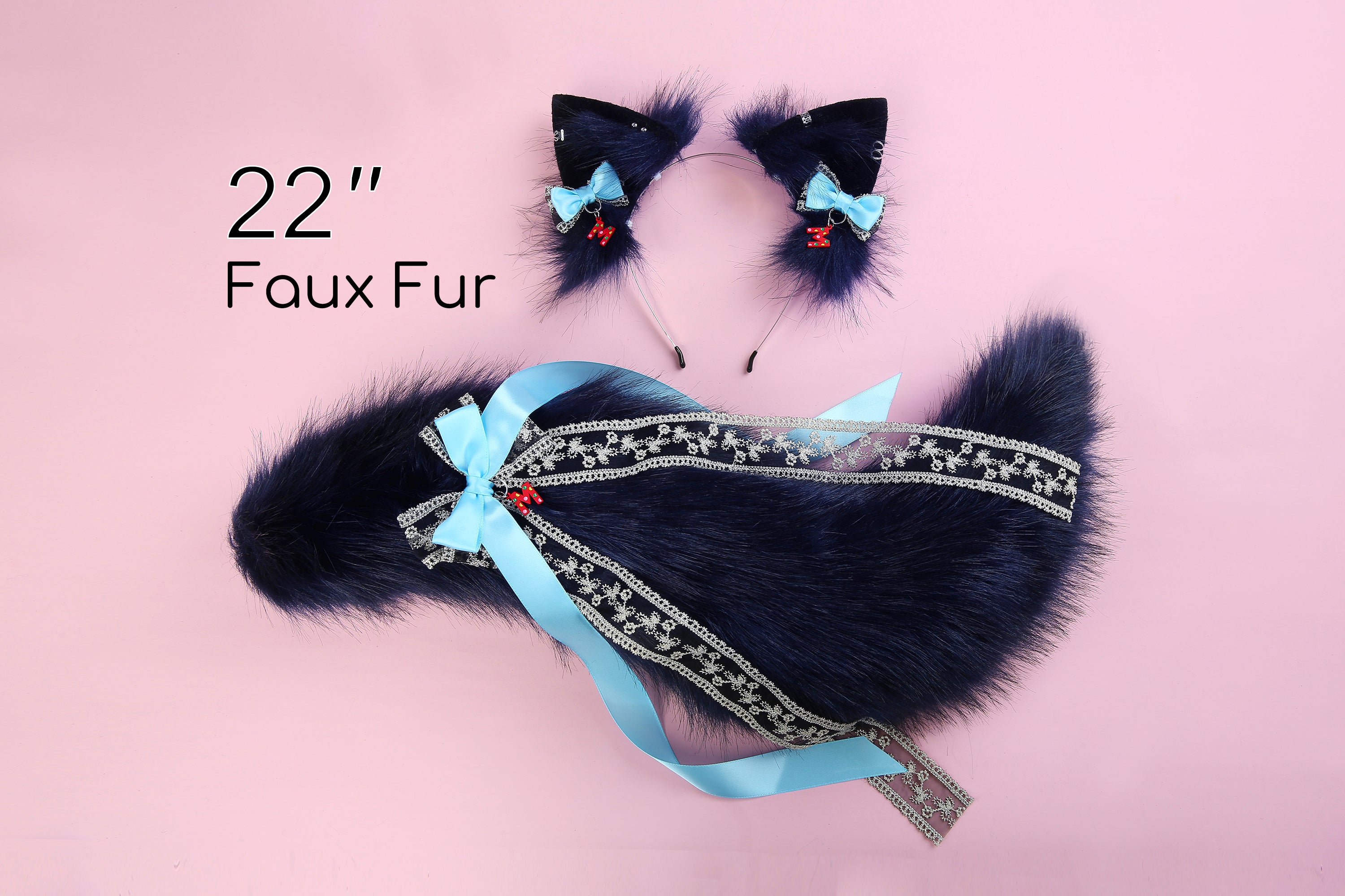 Blue fox ear and tail set wolf ear and tail set cat ear and tail set anime cosplay halloween gift kittenplay petplay fox tail plug mature