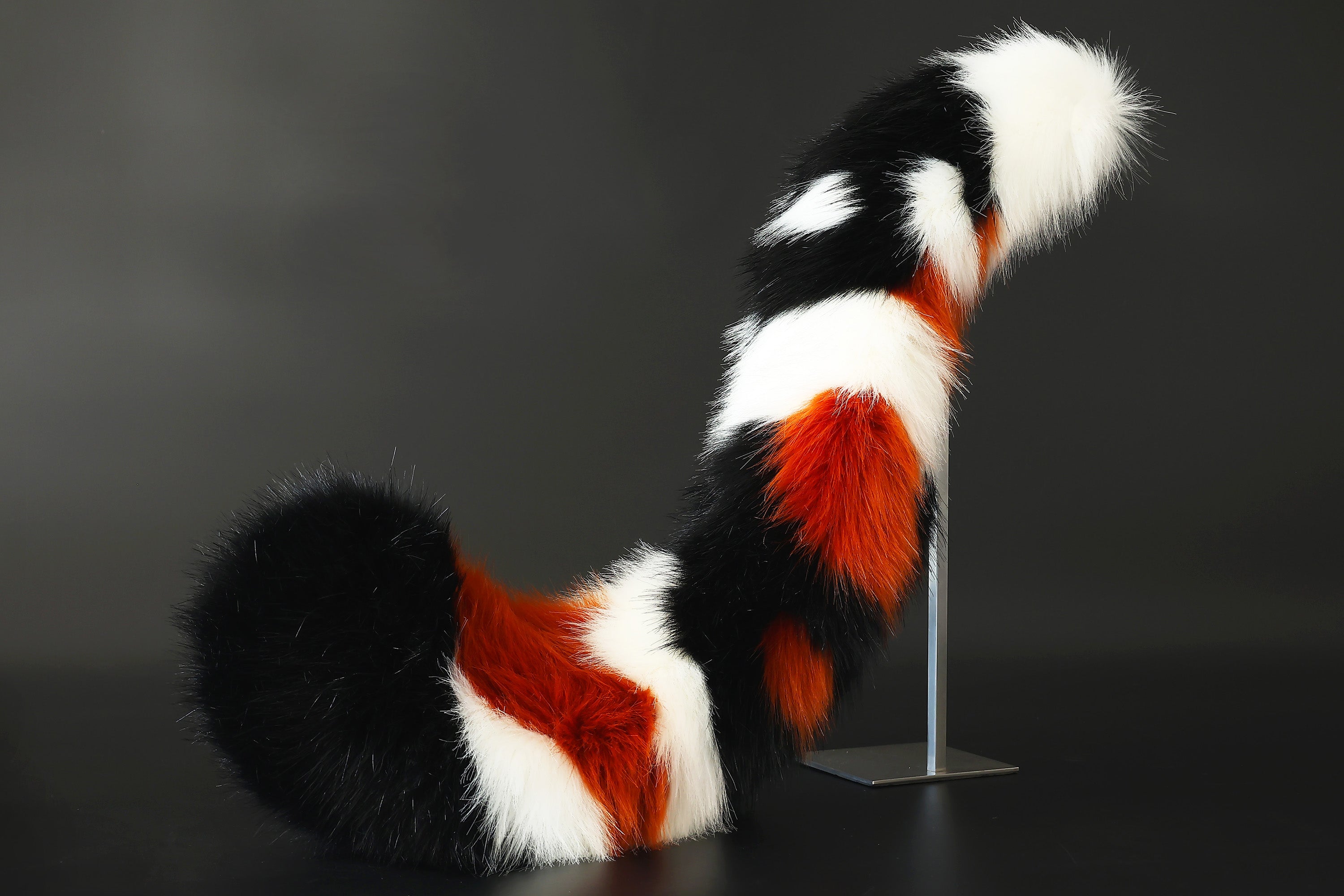 Multicolor stitching faux fur fox ears and tail curved wolf tail and ears cat tail and ears kitten ears and tail set anime cosplay role play