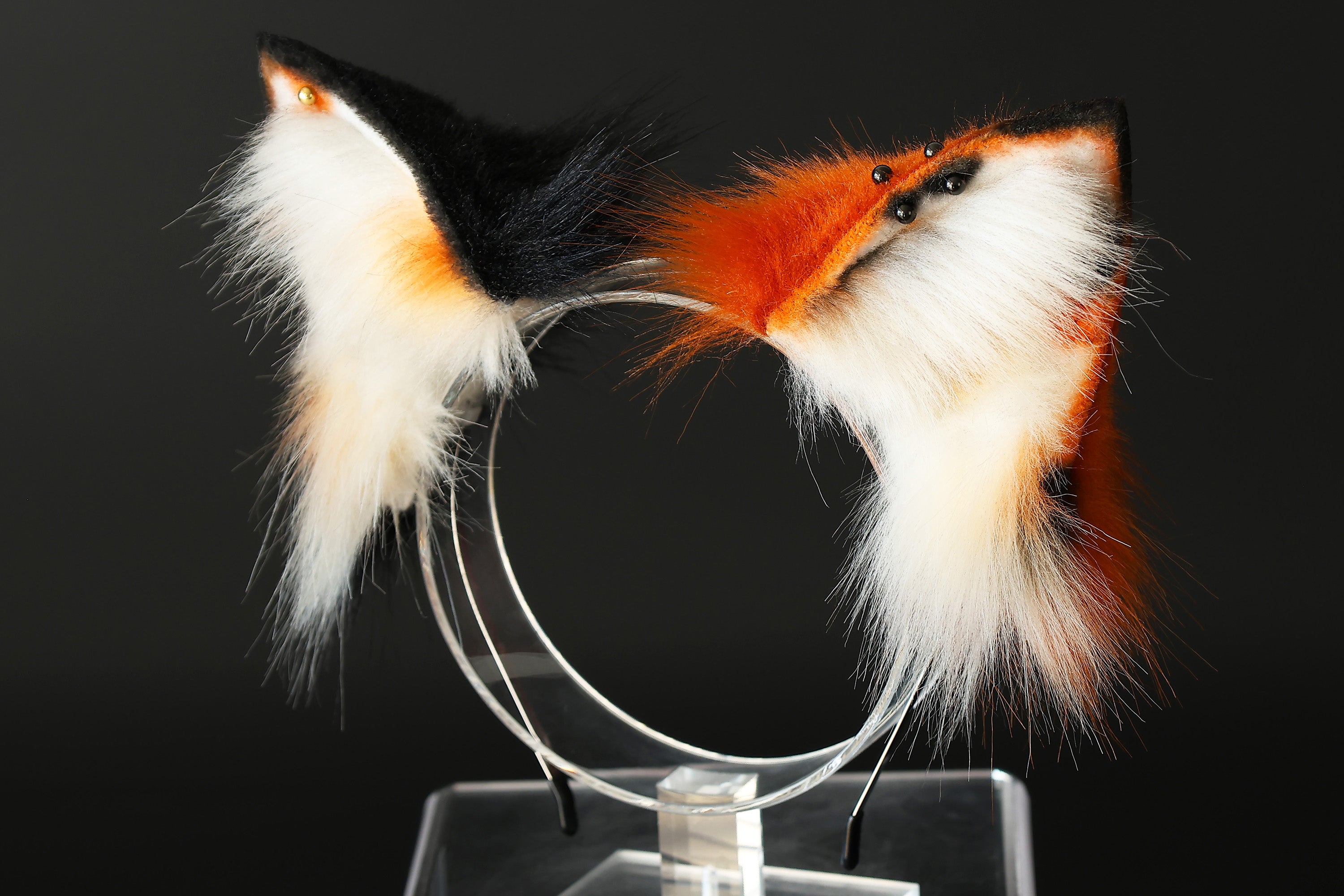 Multicolor stitching faux fur fox ears and tail curved wolf tail and ears cat tail and ears kitten ears and tail set anime cosplay role play