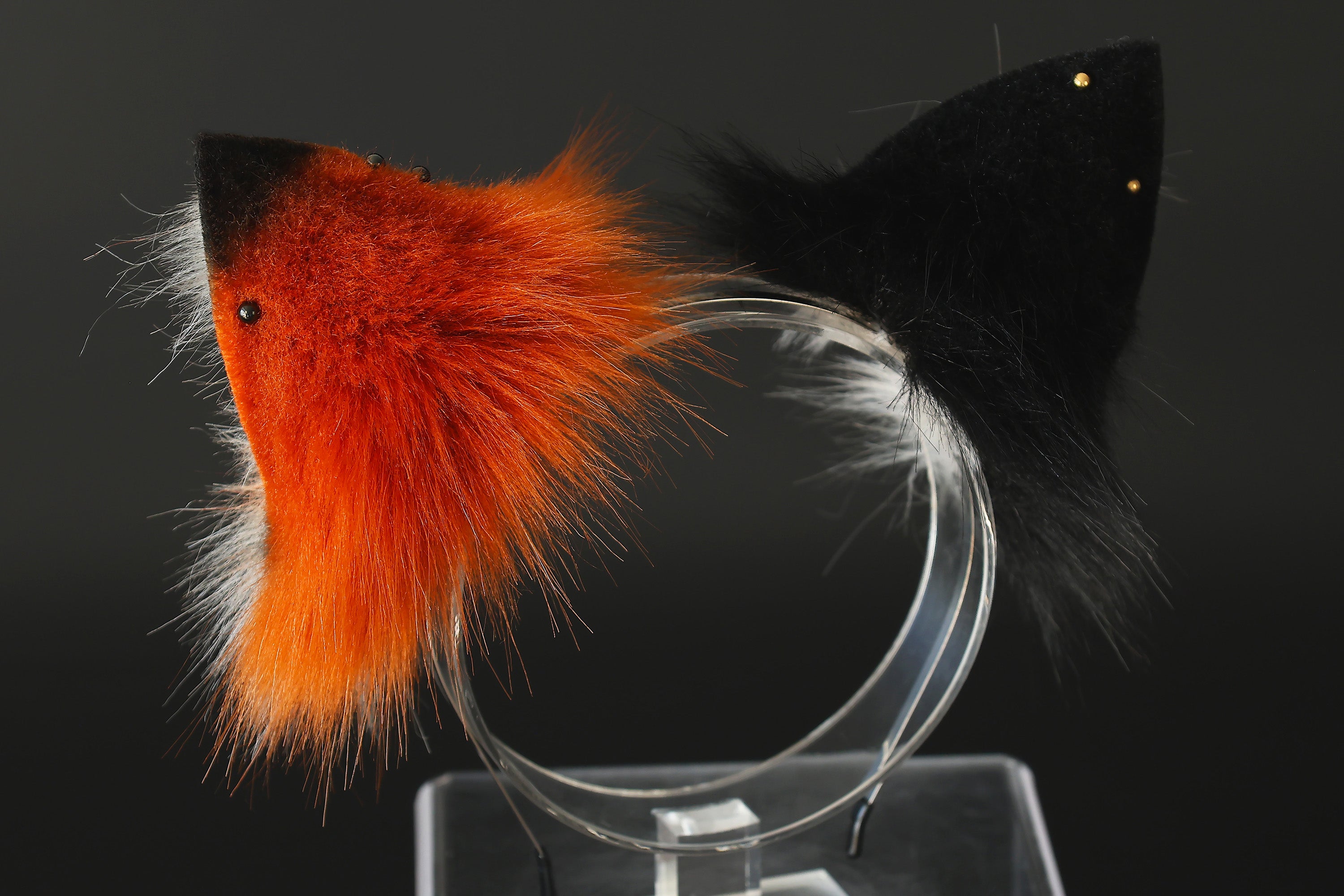 Multicolor stitching faux fur fox ears and tail curved wolf tail and ears cat tail and ears kitten ears and tail set anime cosplay role play