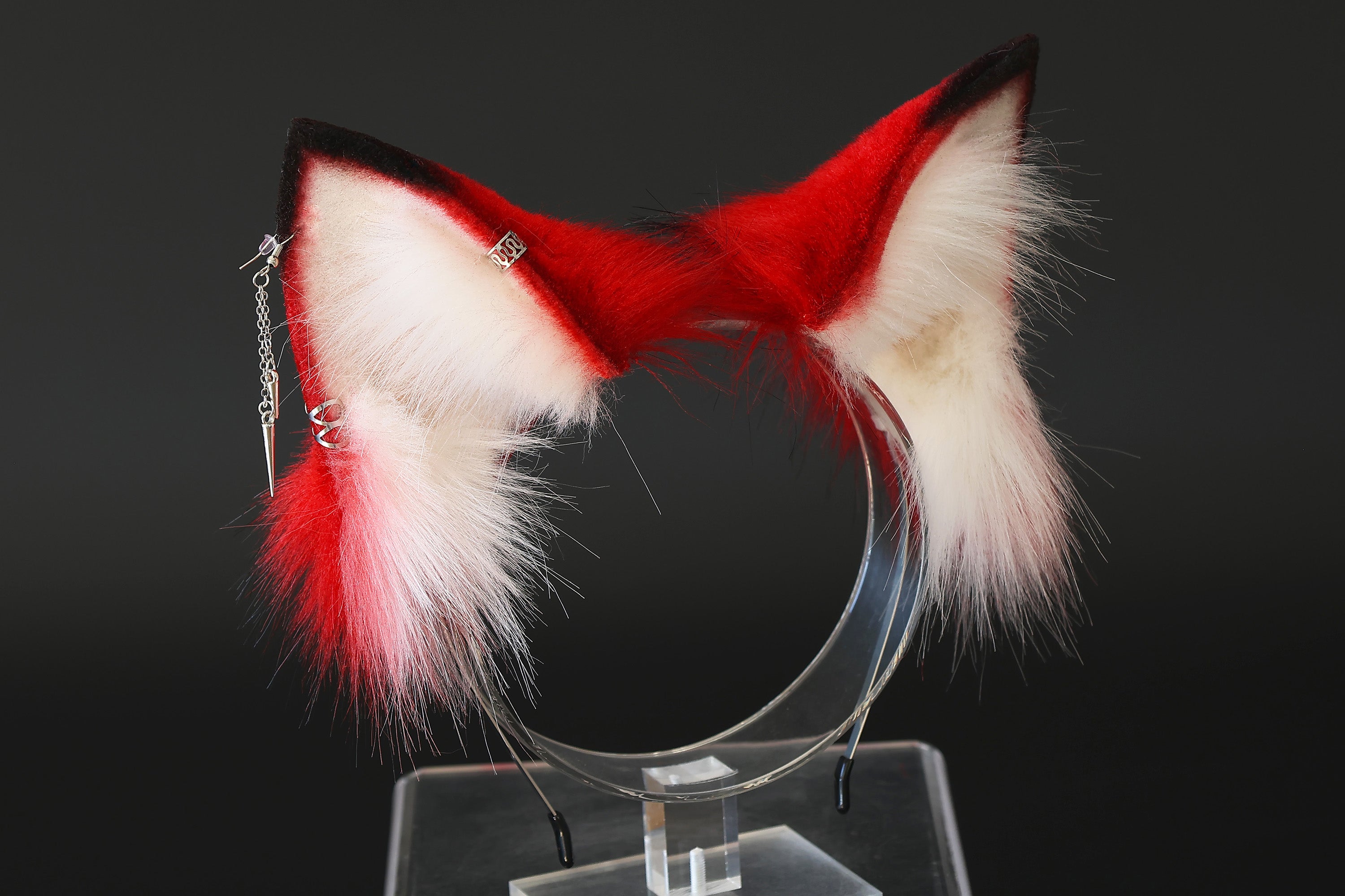 Stitching faux fur red white fox ears and tail curved wolf tail and ears cat tail and ears kitten ears and tail butt plug set anime cosplay role play
