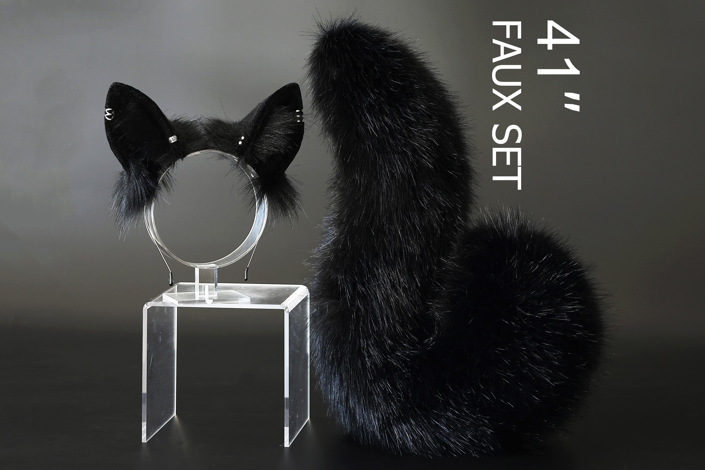 Black faux fur shepherd dog tail and ear set shiba Inu dog ear and tail plug curved puppy tail anime cosplay  puppy play halloween gift