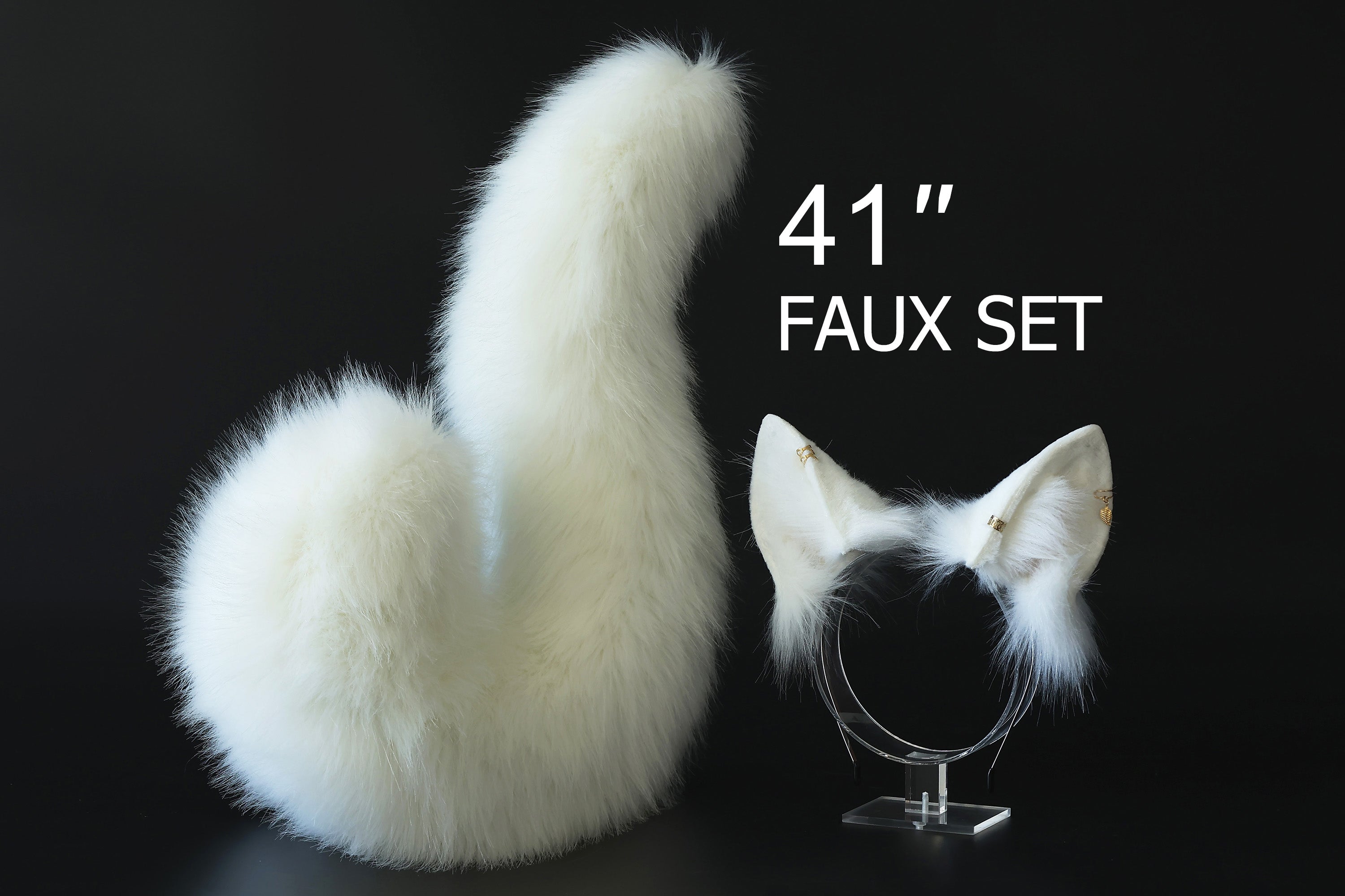 White faux fur shepherd dog tail and ear set shiba Inu dog ear and tail plug curved puppy tail anime cosplay  puppy play halloween gift