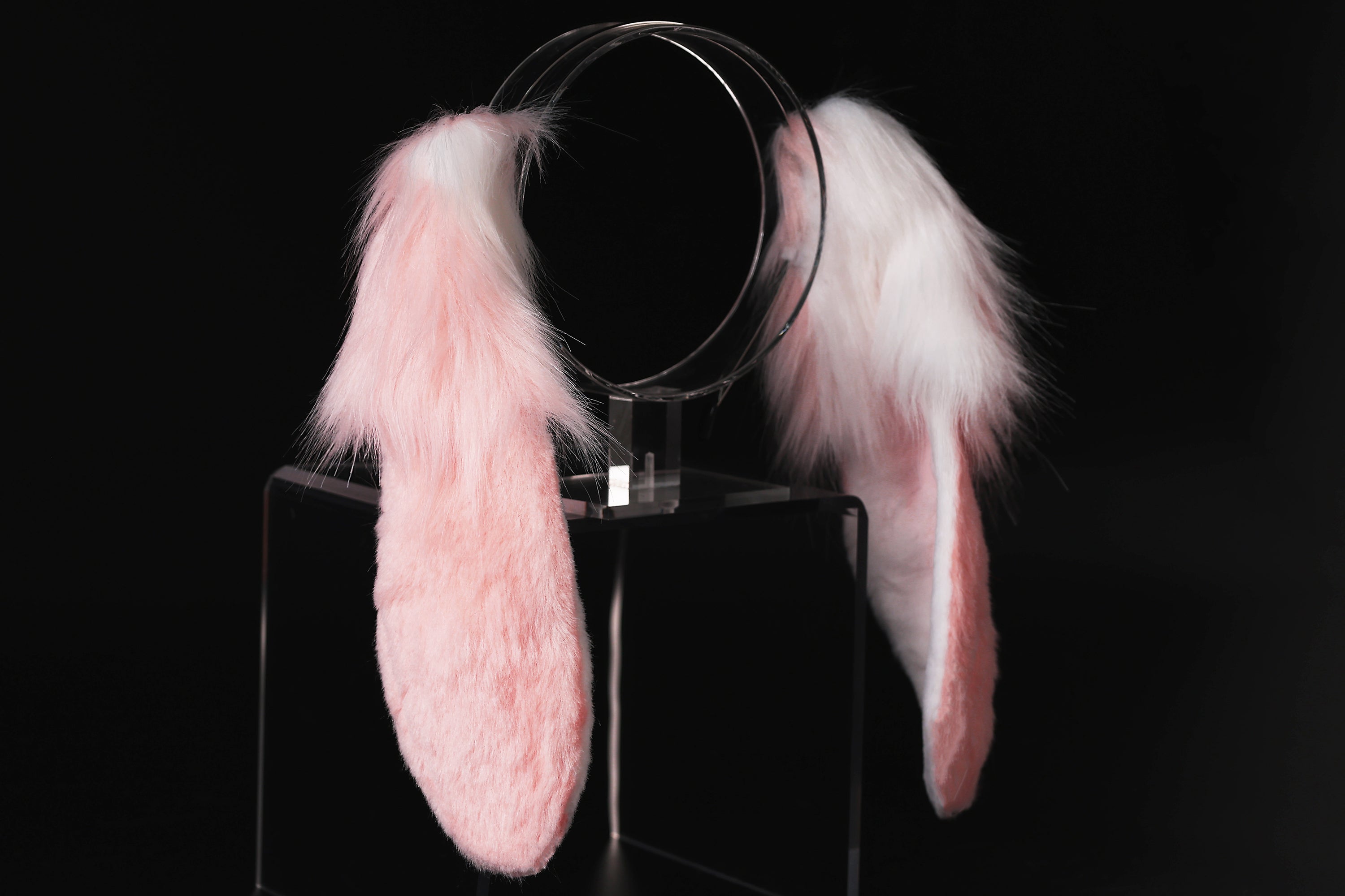 Pink white soft lop bunny ear and tail cosplay realistic faux fur floppy rabbit ears tail set bunny kemonomim rabbit therian