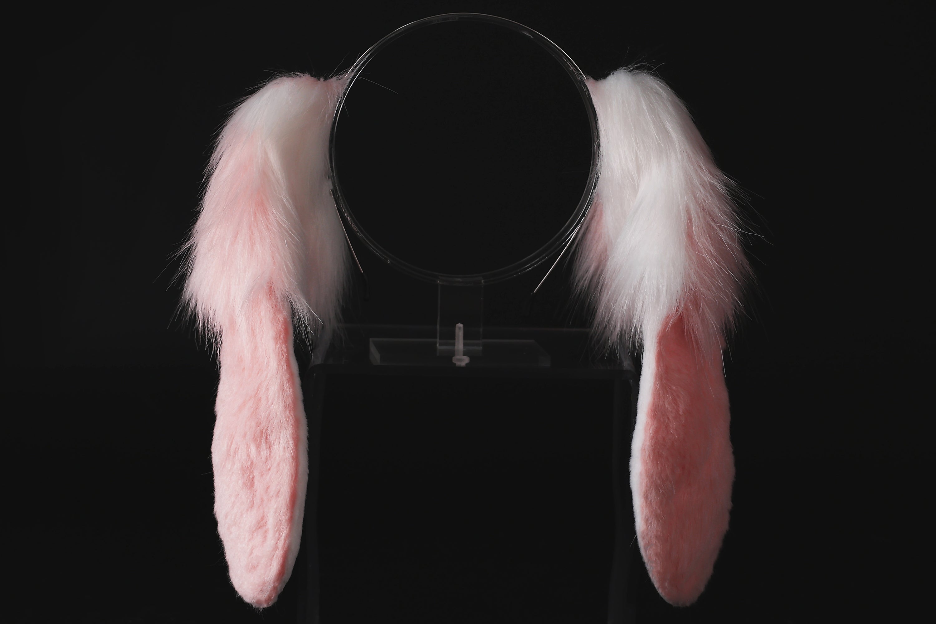 Pink white soft lop bunny ear and tail cosplay realistic faux fur floppy rabbit ears tail set bunny kemonomim rabbit therian