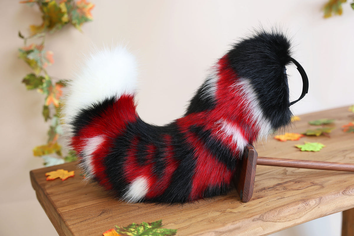 Hyper motion puppy tail sleeve and ears faux fur dog sleeves for silicone base - Red splicing super motion tail covers - therian kemonomimi