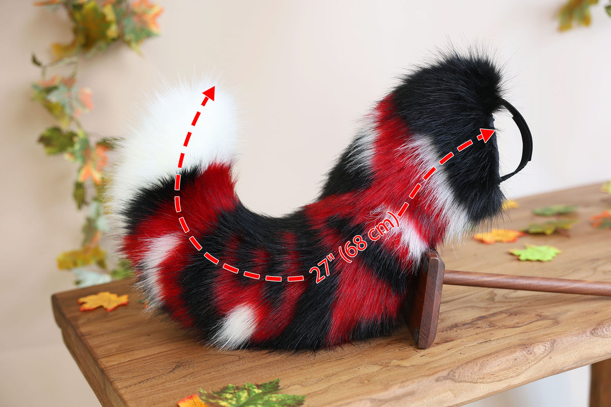 Hyper motion puppy tail sleeve and ears faux fur dog sleeves for silicone base - Red splicing super motion tail covers - therian kemonomimi