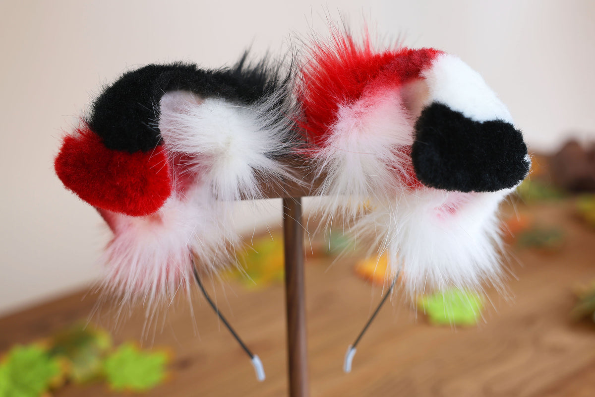 Hyper motion puppy tail sleeve and ears faux fur dog sleeves for silicone base - Red splicing super motion tail covers - therian kemonomimi