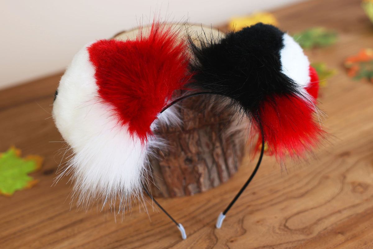 Hyper motion puppy tail sleeve and ears faux fur dog sleeves for silicone base - Red splicing super motion tail covers - therian kemonomimi