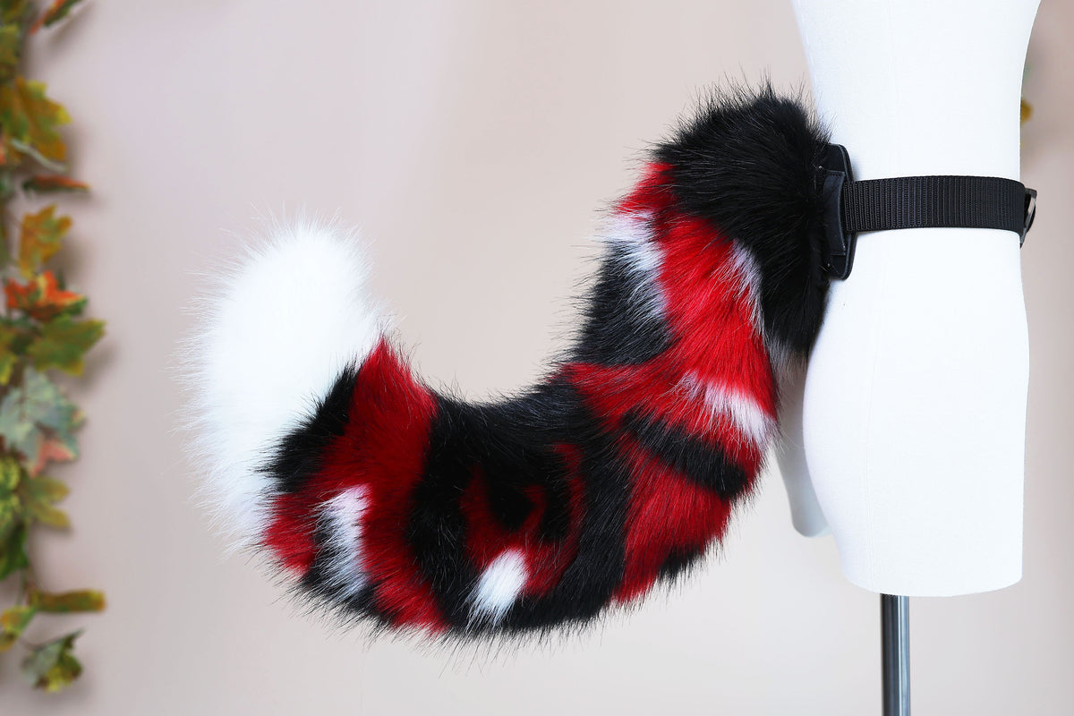 Hyper motion puppy tail sleeve and ears faux fur dog sleeves for silicone base - Red splicing super motion tail covers - therian kemonomimi