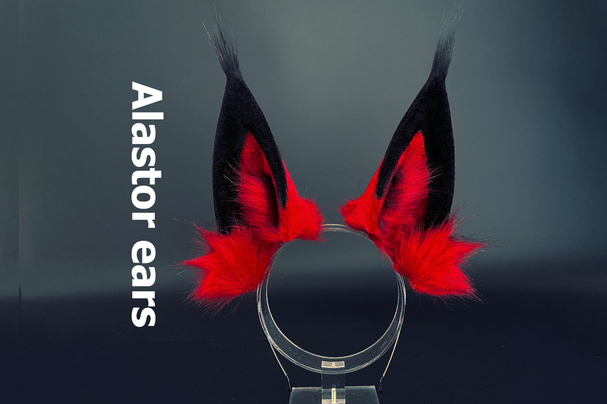 Red and Black Faux Fur Alastor Ears Hazbin Hotel Cosplay Ears - Cospla ...