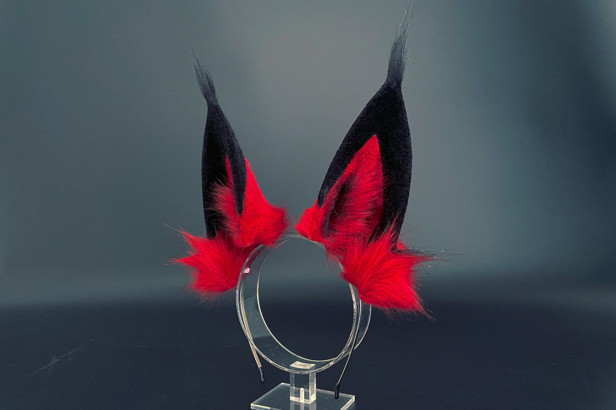 Red and Black Faux Fur Alastor Ears Hazbin Hotel Cosplay Ears - Cospla ...