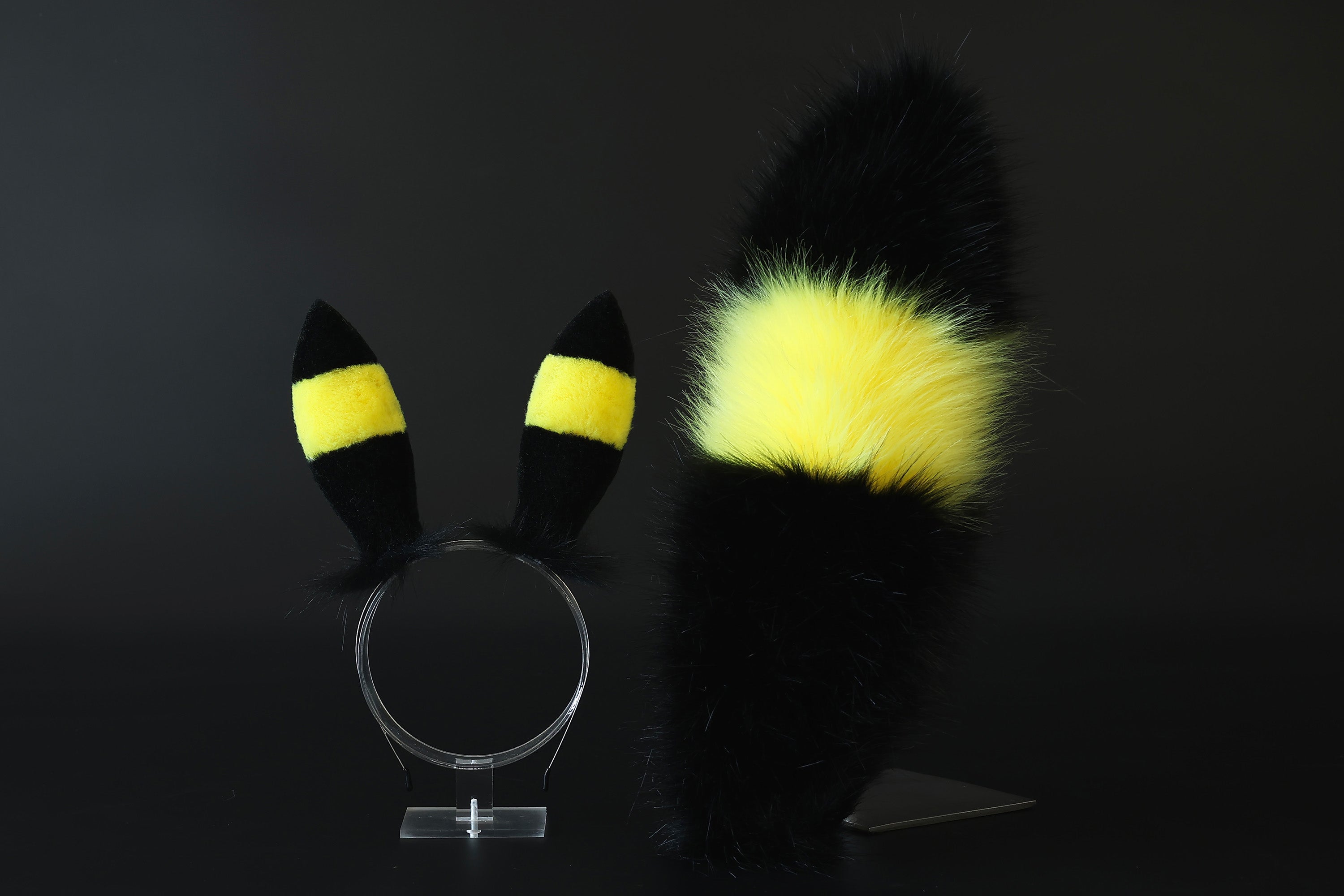 MTO Shiny Umbreon Ears and Tail Butt Plug Faux Fur Yellow Black Pokemon Umbreon Costume Ear And Tail Birthday Halloween gifts Christmas Anime Cosplay