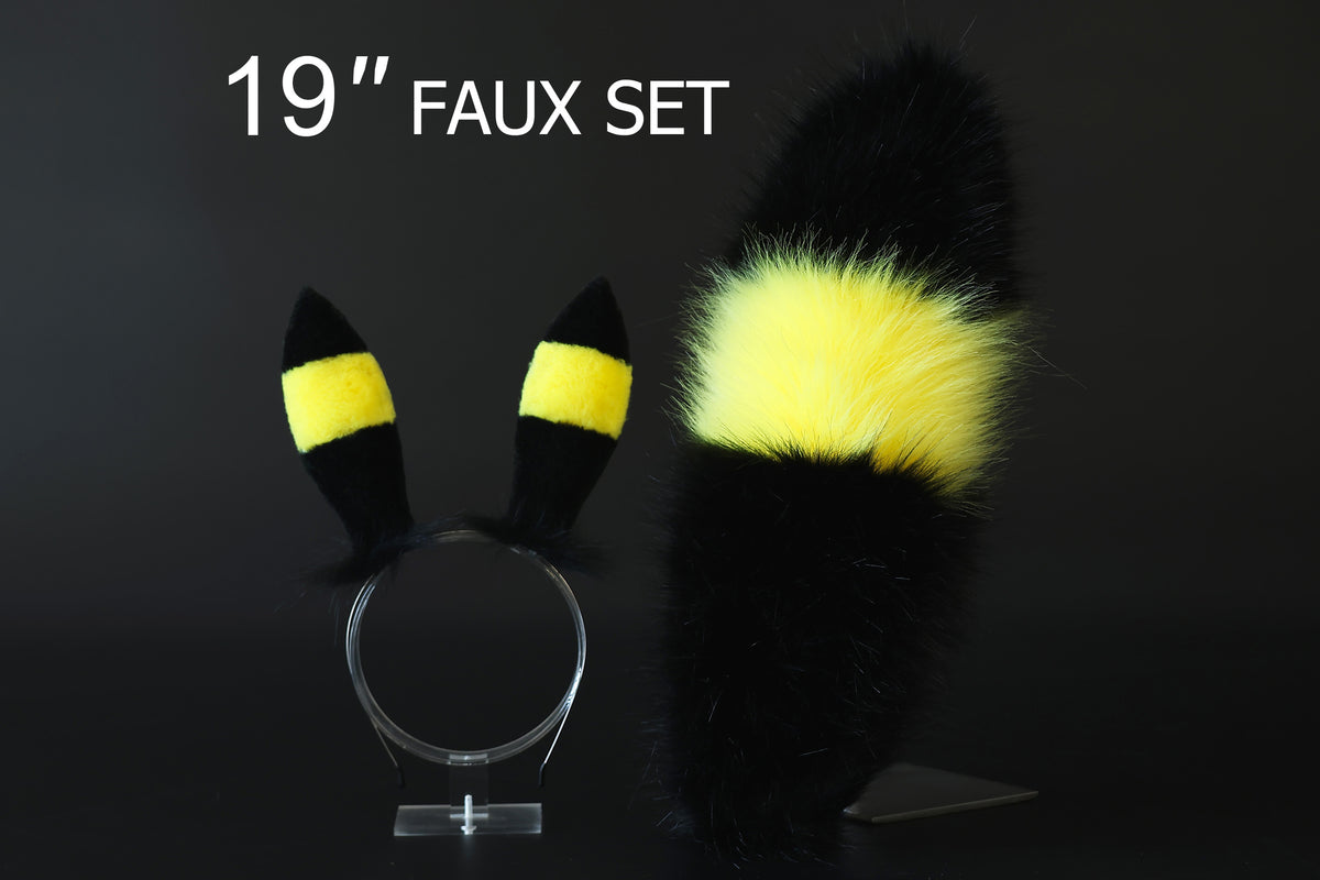 MTO Shiny Umbreon Ears and Tail Butt Plug Faux Fur Yellow Black Pokemo ...