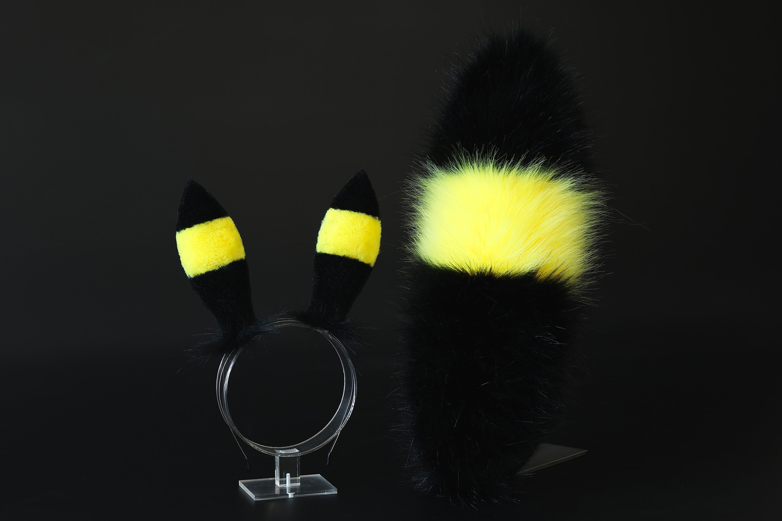 MTO Shiny Umbreon Ears and Tail Butt Plug Faux Fur Yellow Black Pokemon Umbreon Costume Ear And Tail Birthday Halloween gifts Christmas Anime Cosplay