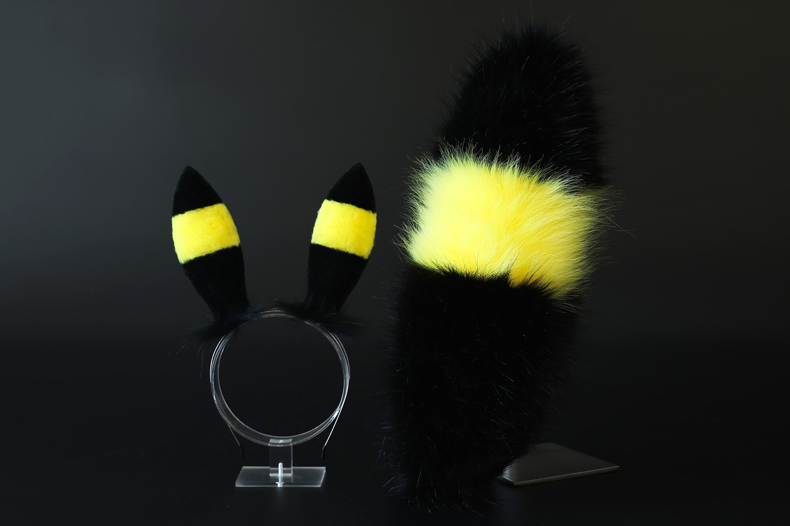 MTO Shiny Umbreon Ears and Tail Butt Plug Faux Fur Yellow Black Pokemon Umbreon Costume Ear And Tail Birthday Halloween gifts Christmas Anime Cosplay