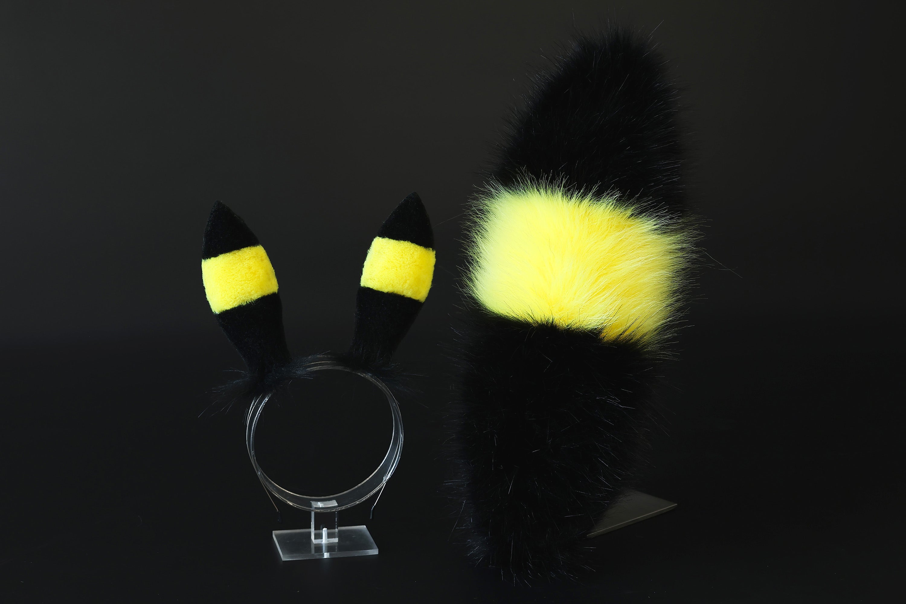 MTO Shiny Umbreon Ears and Tail Butt Plug Faux Fur Yellow Black Pokemon Umbreon Costume Ear And Tail Birthday Halloween gifts Christmas Anime Cosplay