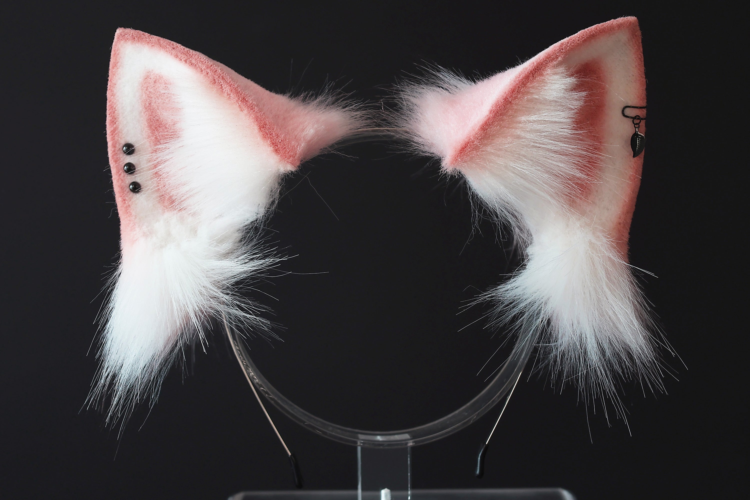Pink and white stitching cat tail and ears kitten ears and tail set fox ears and tail curved wolf tail and ears anime cosplay role play