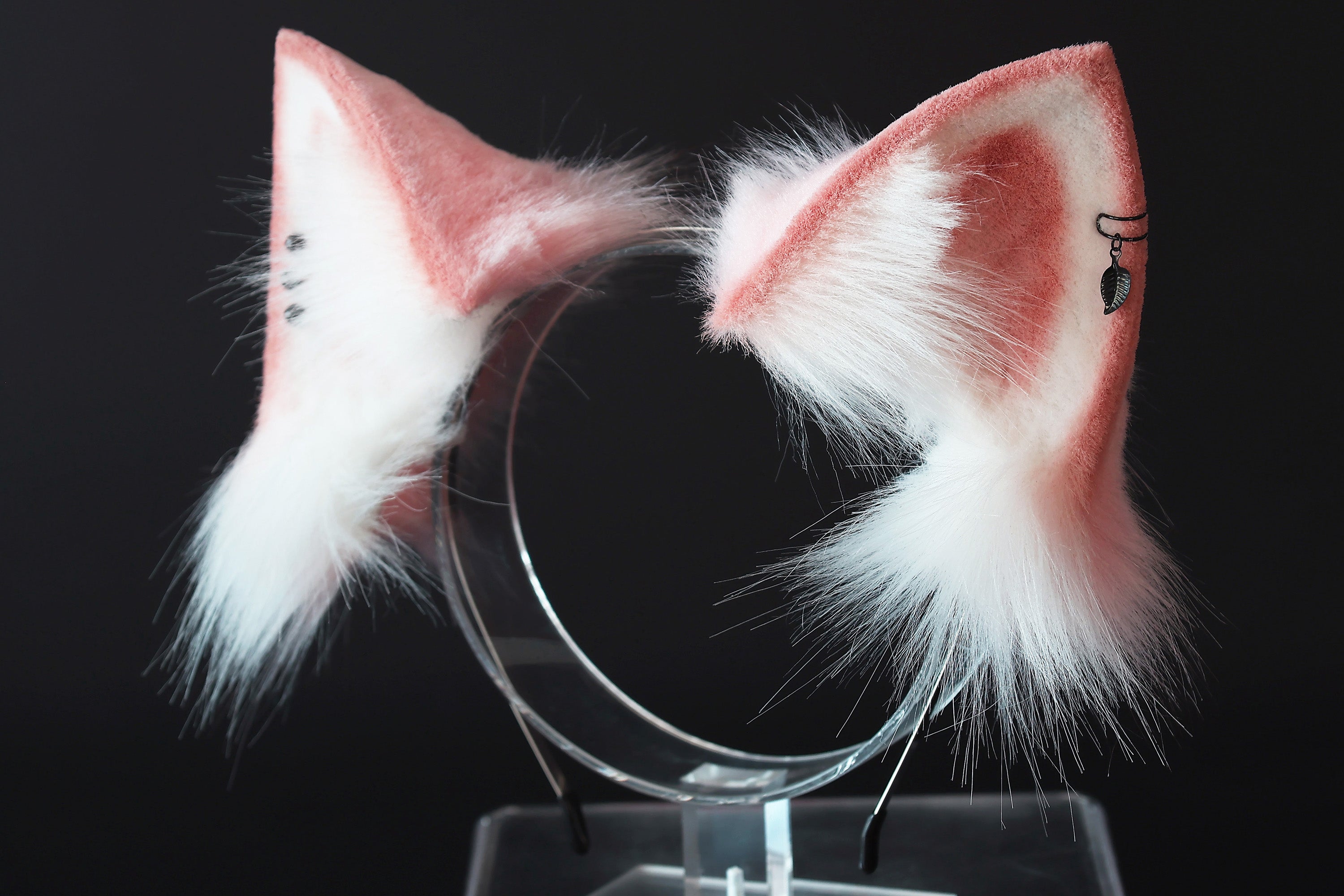 Pink and white stitching cat tail and ears kitten ears and tail set fox ears and tail curved wolf tail and ears anime cosplay role play
