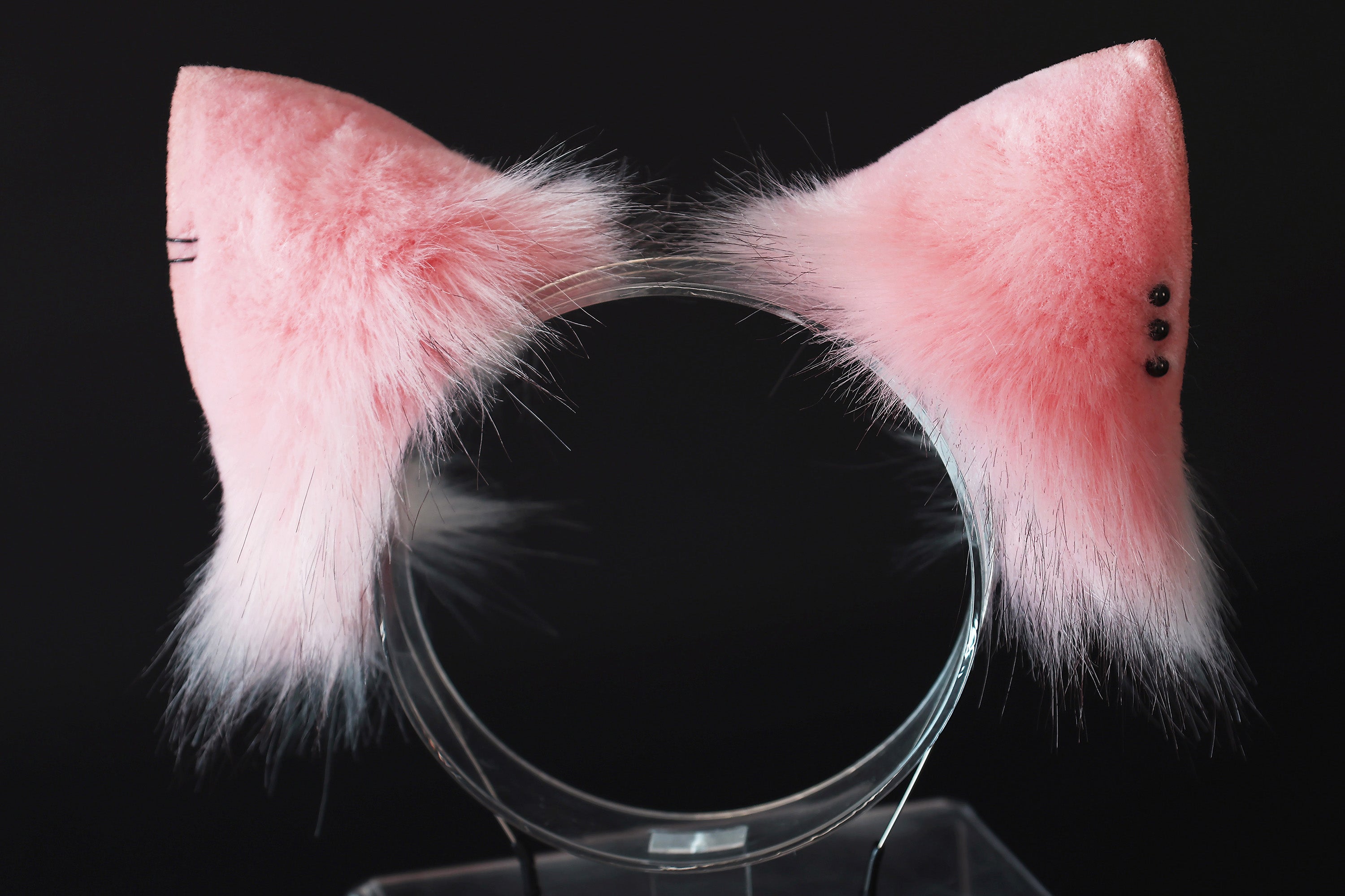 Pink and white stitching cat tail and ears kitten ears and tail set fox ears and tail curved wolf tail and ears anime cosplay role play