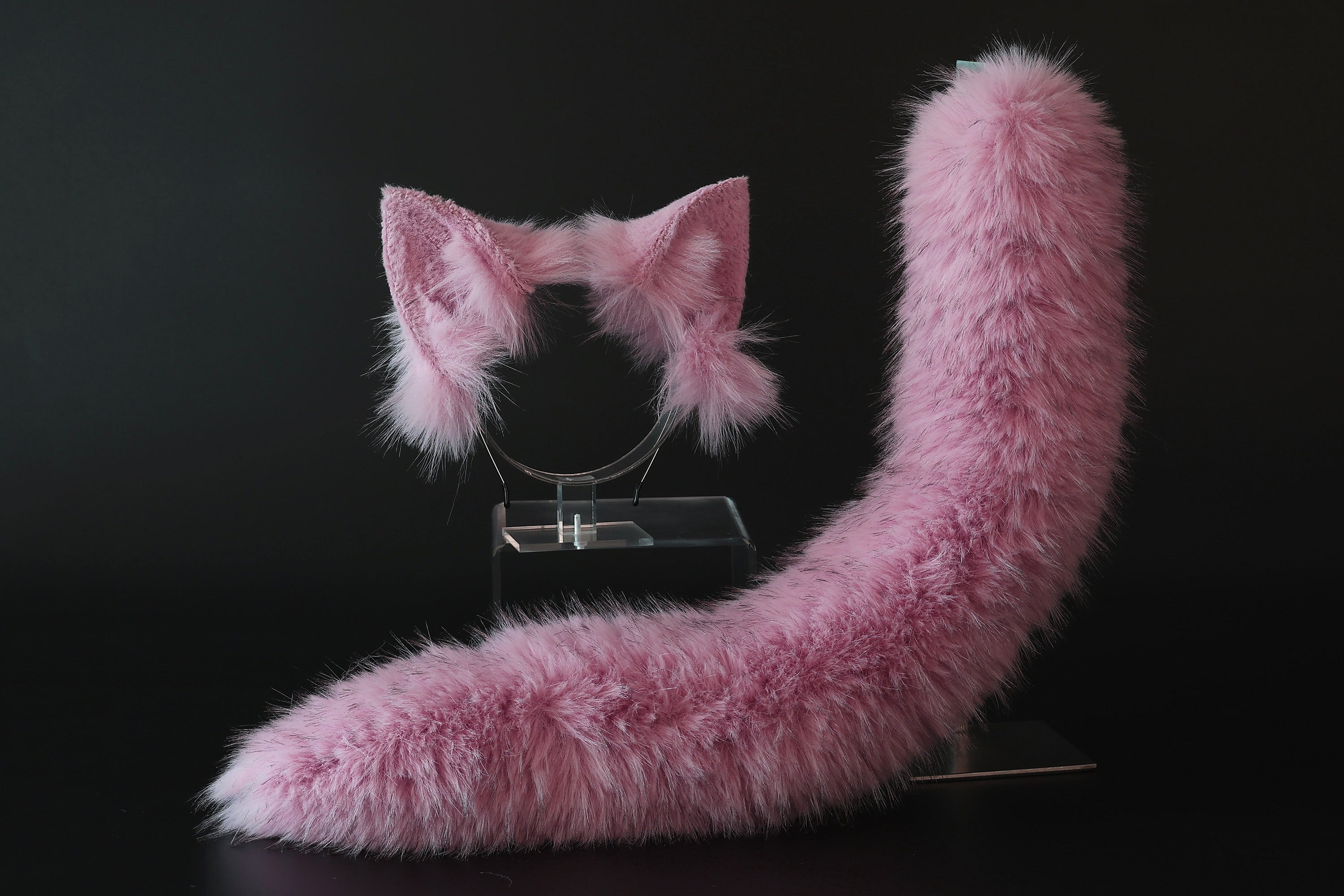 Pink fox tail butt plug and ear set realistic faux fur wolf ear and tail anime cosplay therian cat ear and tail kitten ears and tail kemonomimi furry