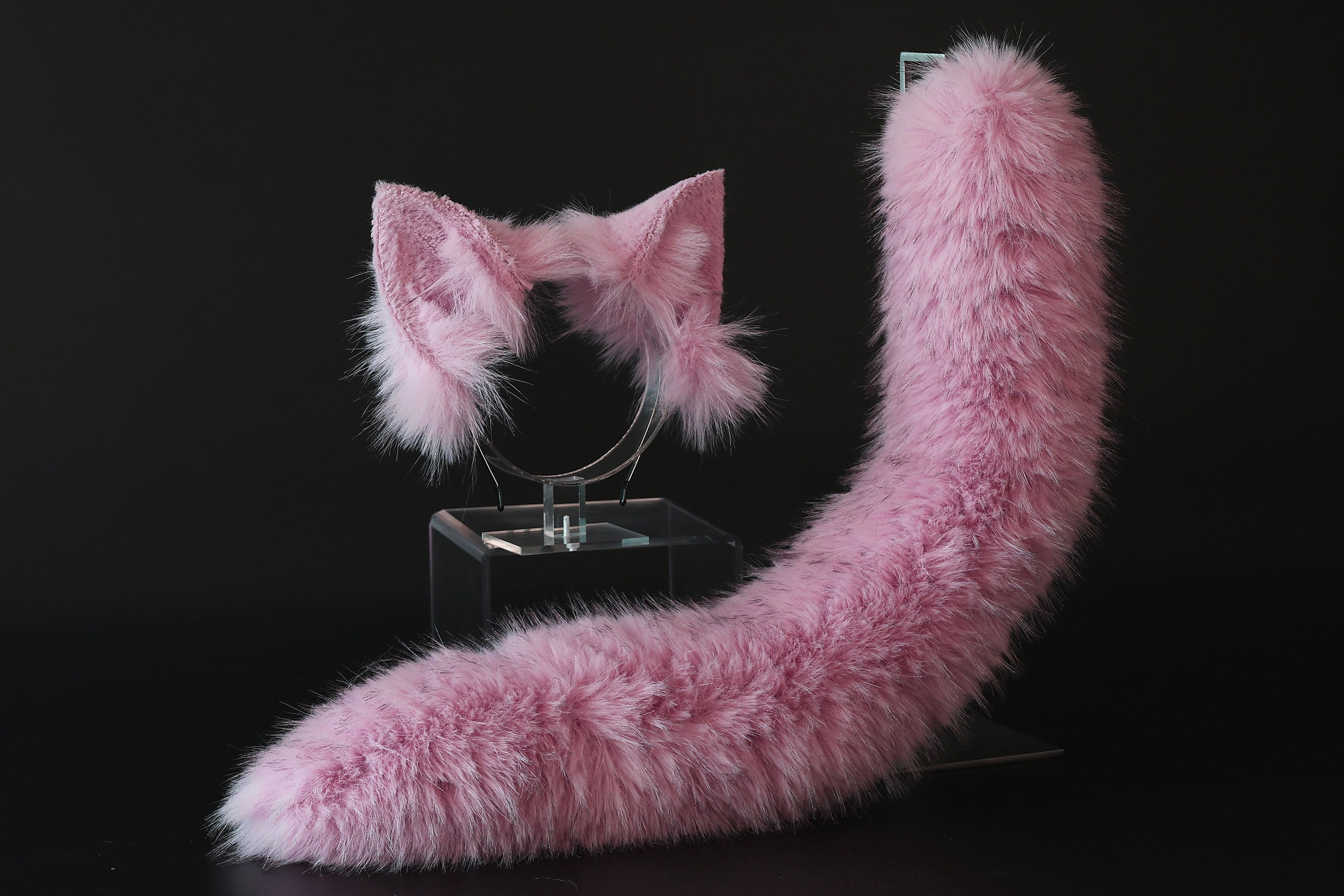 Pink fox tail butt plug and ear set realistic faux fur wolf ear and tail anime cosplay therian cat ear and tail kitten ears and tail kemonomimi furry
